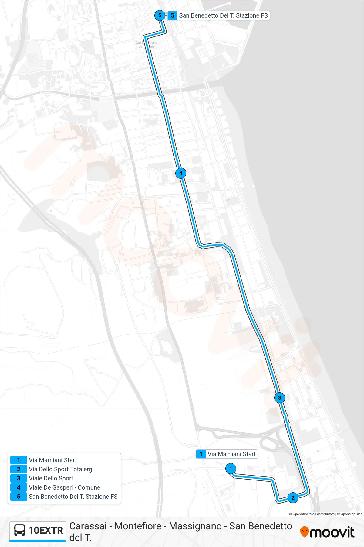 Linea 10EXTR bus (San Benedetto Del T. Stazione FS) - Percorsi e fermate sulla mappa