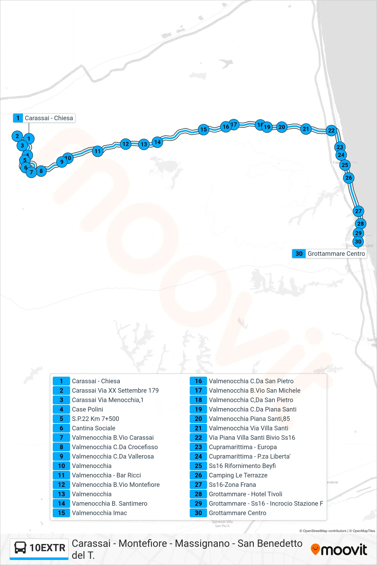 Linea 10EXTR  bus (Grottammare Centro) - Percorsi e fermate sulla mappa