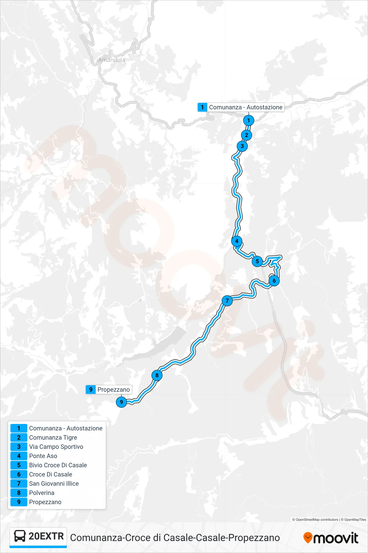 Linea 20EXTR bus (Propezzano) - Percorsi e fermate sulla mappa