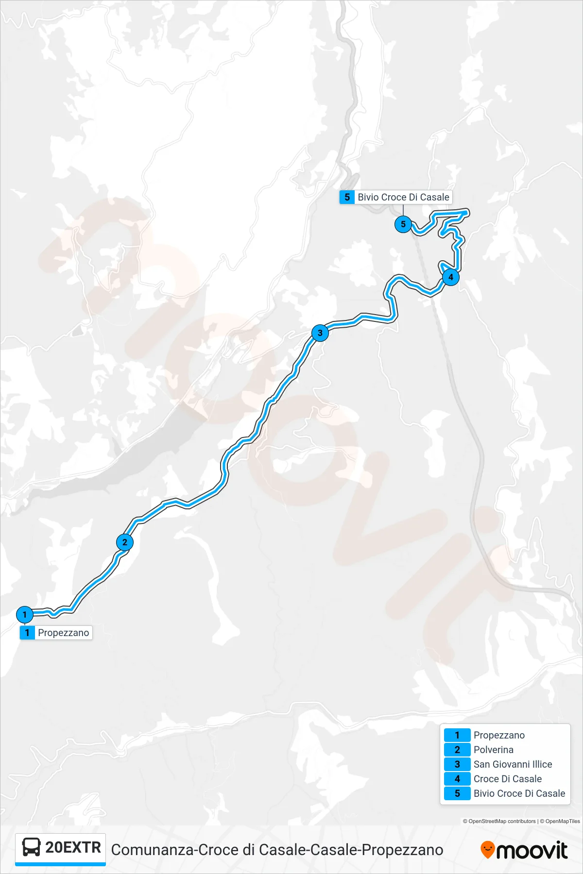 Linea 20EXTR bus (Bivio Croce Di Casale) - Percorsi e fermate sulla mappa