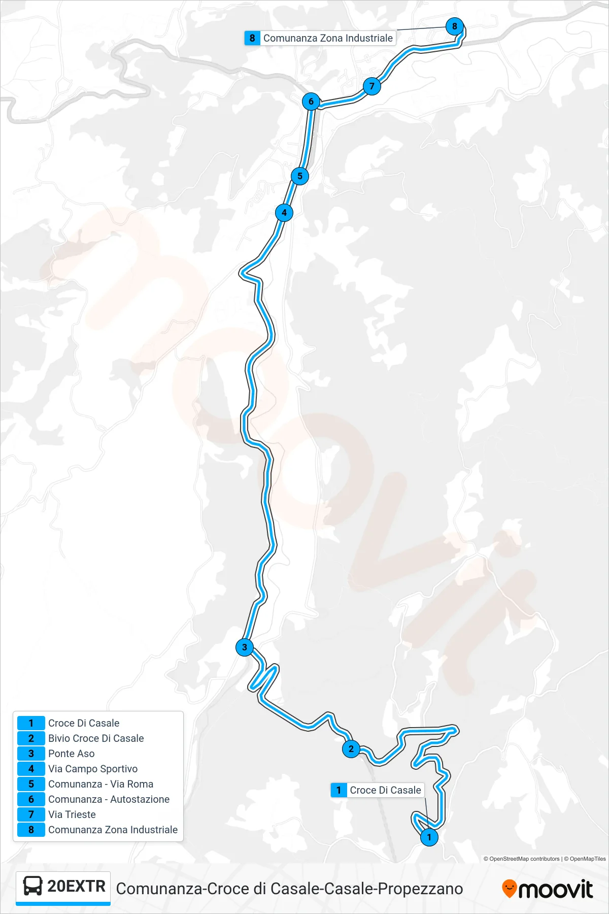 Linea 20EXTR bus (Comunanza Zona Industriale) - Percorsi e fermate sulla mappa