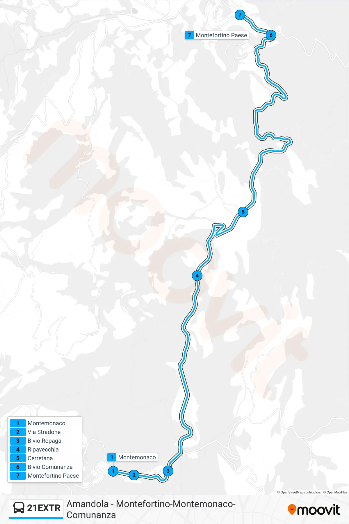 Linea 21EXTR bus (Montefortino Paese) - Percorsi e fermate sulla mappa