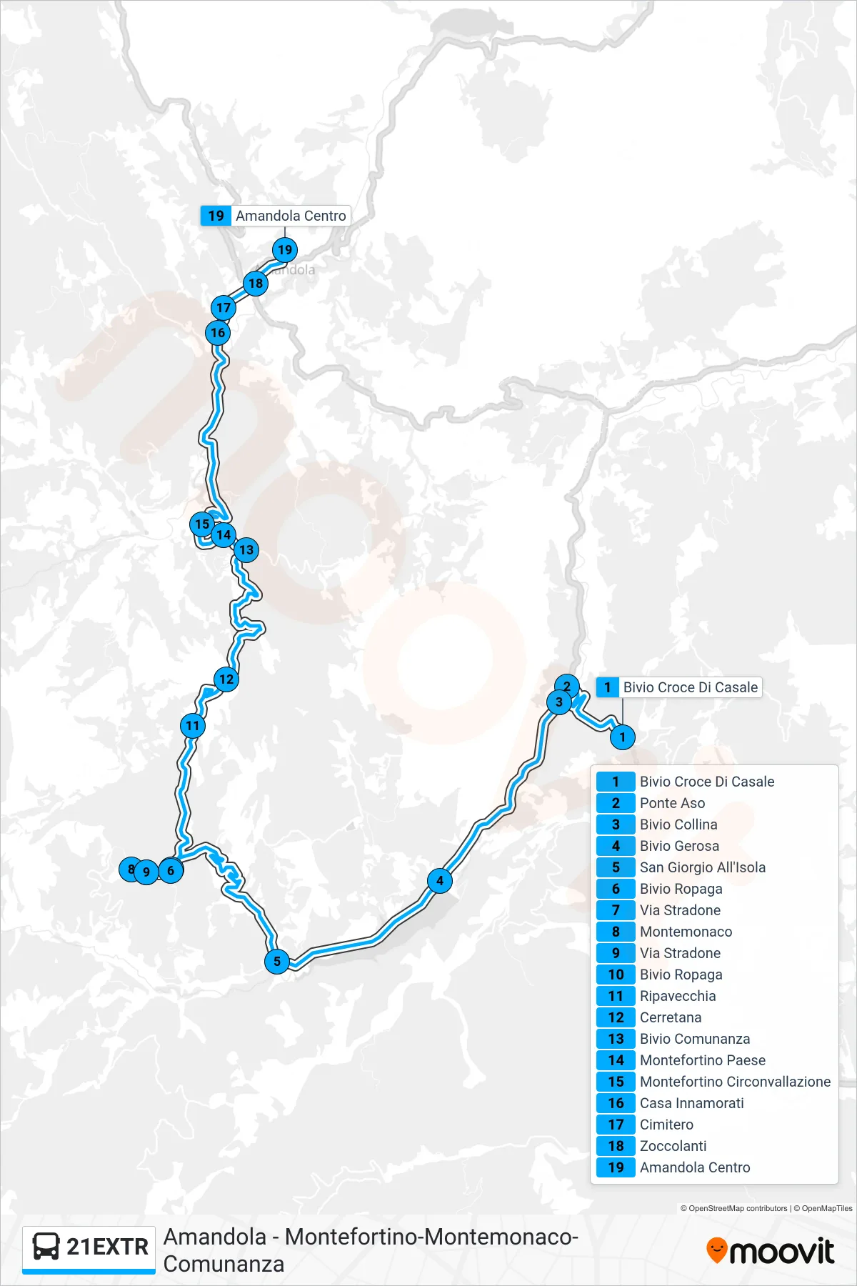 Linea 21EXTR bus (Amandola Centro) - Percorsi e fermate sulla mappa