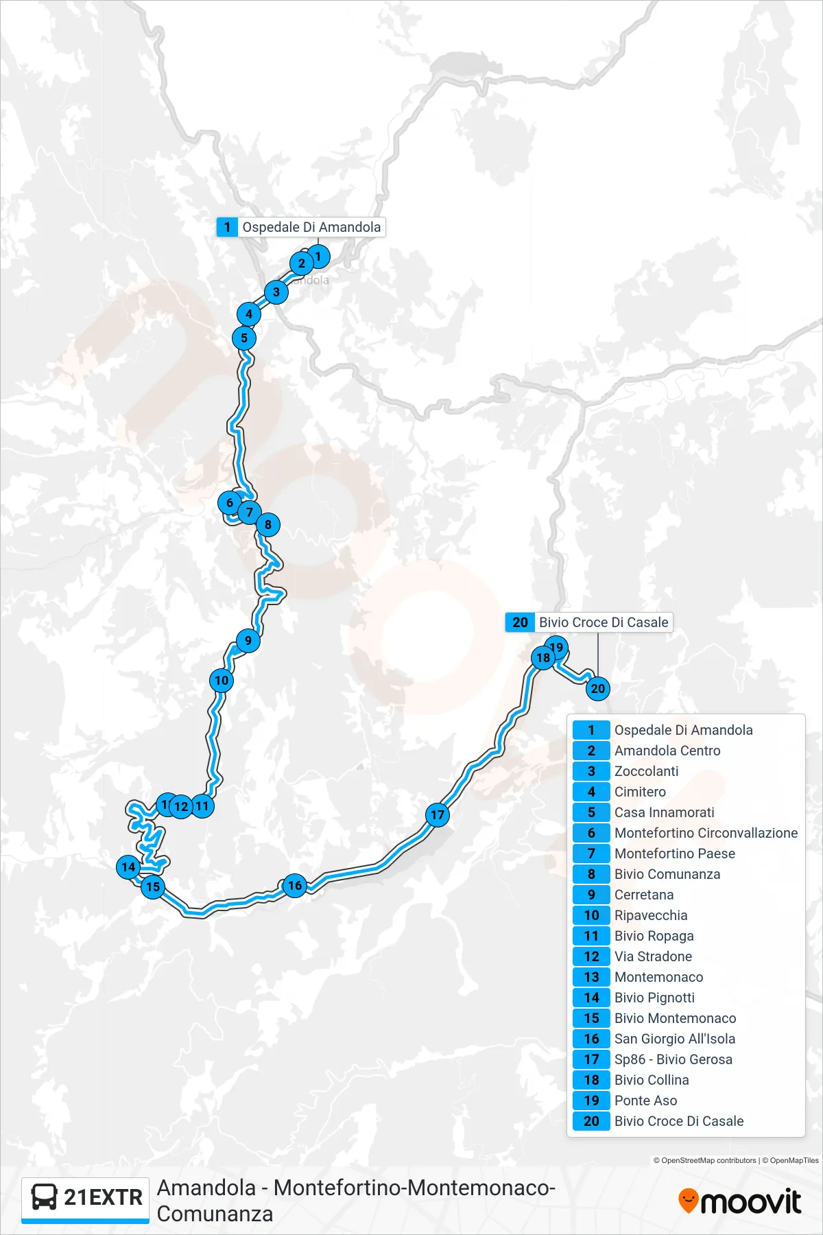 Linea 21EXTR  bus (Bivio Croce Di Casale) - Percorsi e fermate sulla mappa