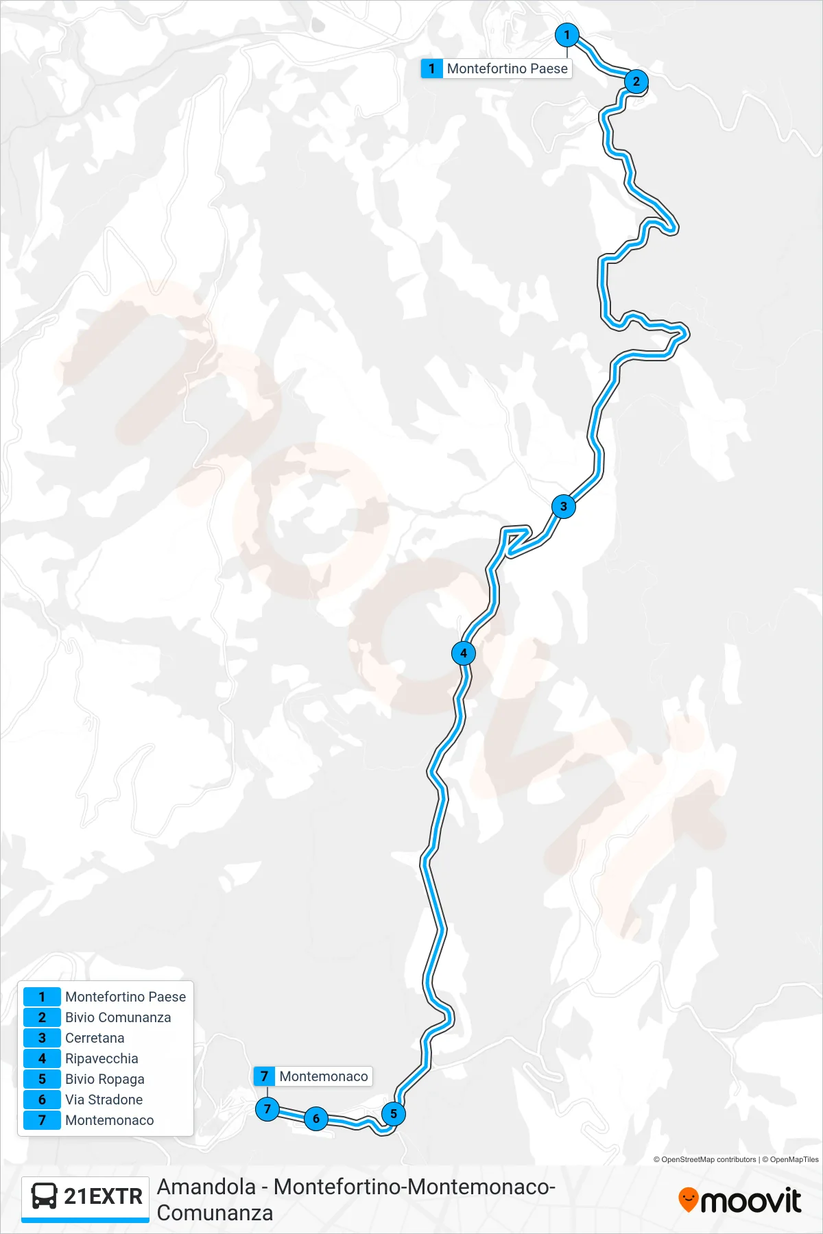 Linea 21EXTR bus (Montemonaco) - Percorsi e fermate sulla mappa