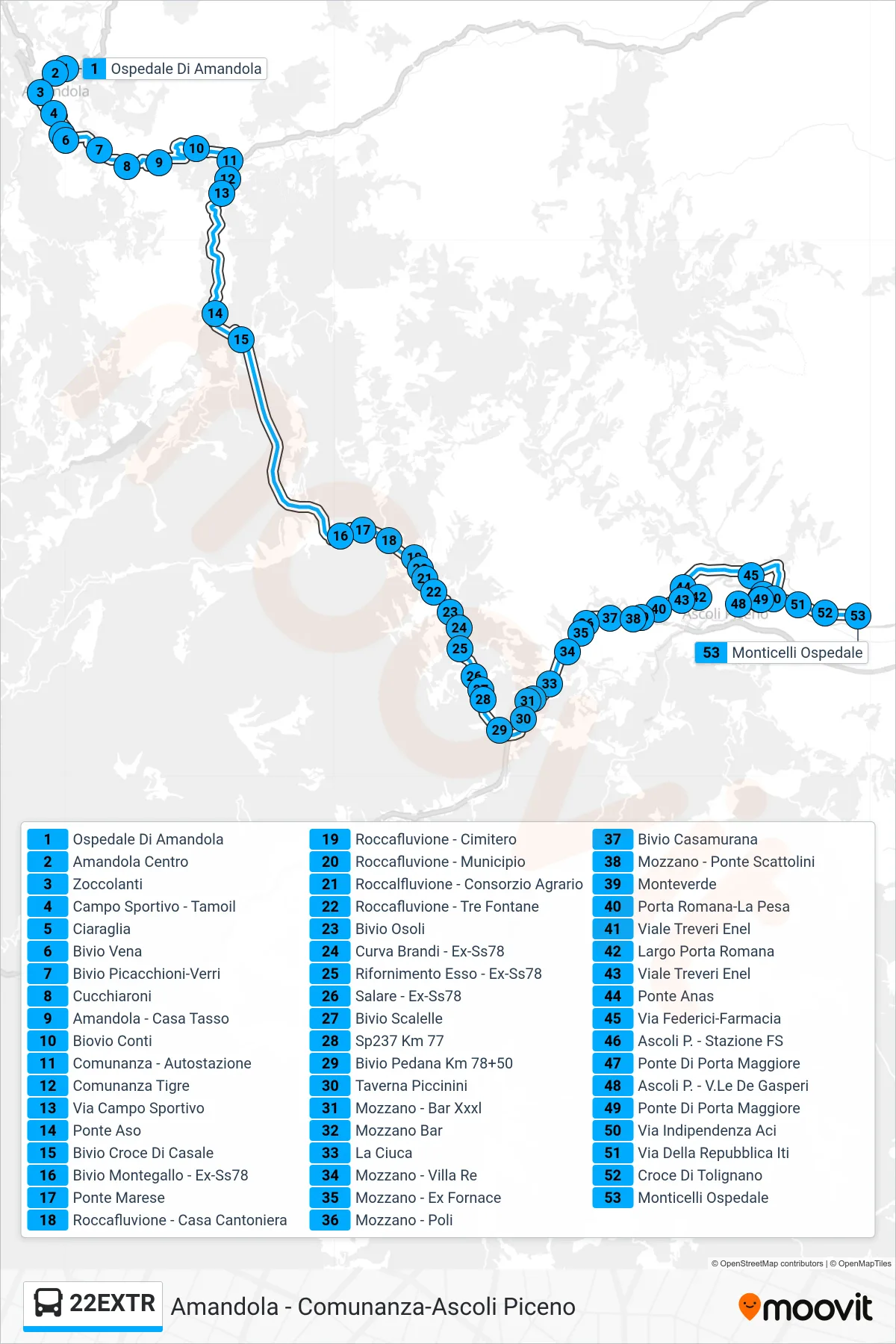 Linea 22EXTR bus (Monticelli Ospedale) - Percorsi e fermate sulla mappa