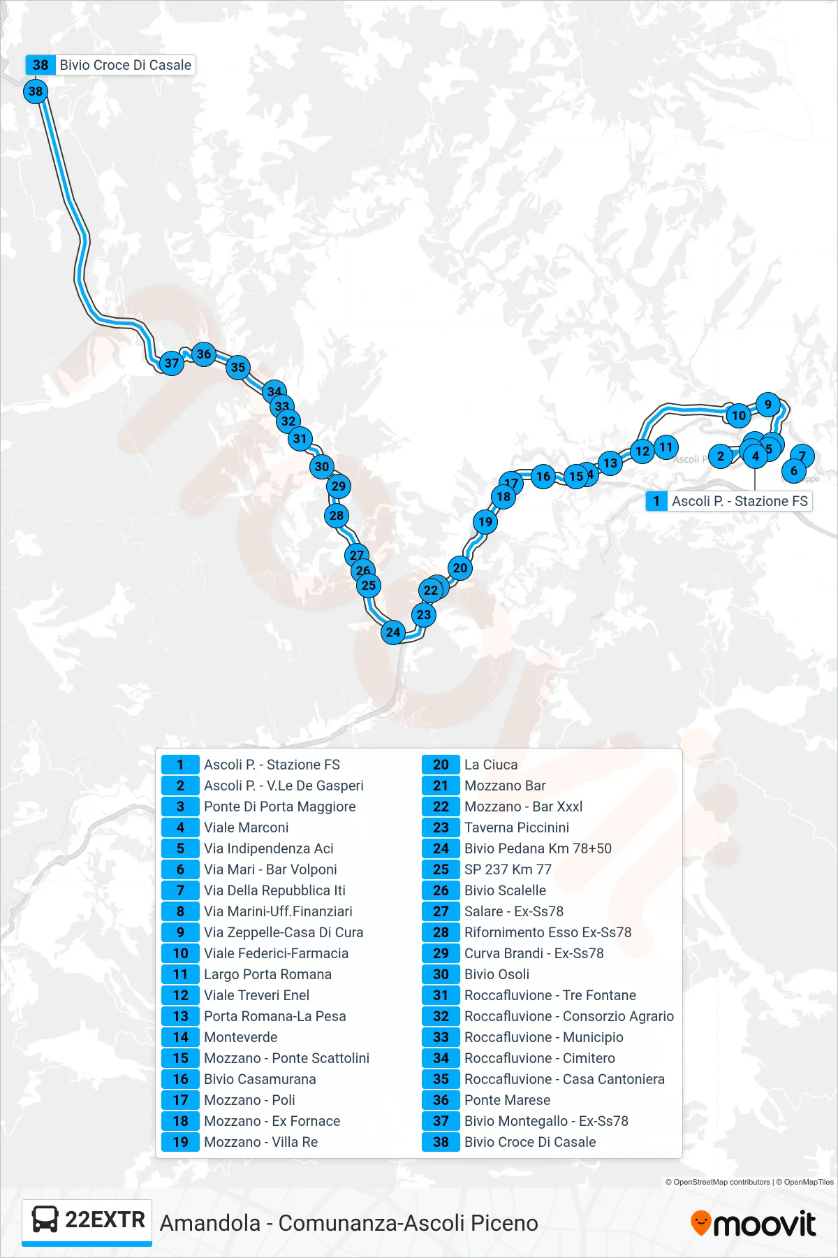 Linea 22EXTR bus (Bivio Croce Di Casale) - Percorsi e fermate sulla mappa