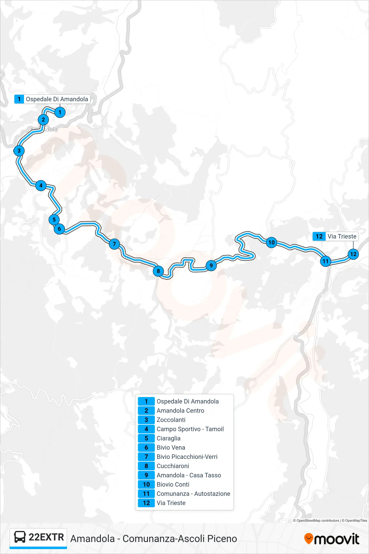 Linea 22EXTR  bus (Via Trieste) - Percorsi e fermate sulla mappa