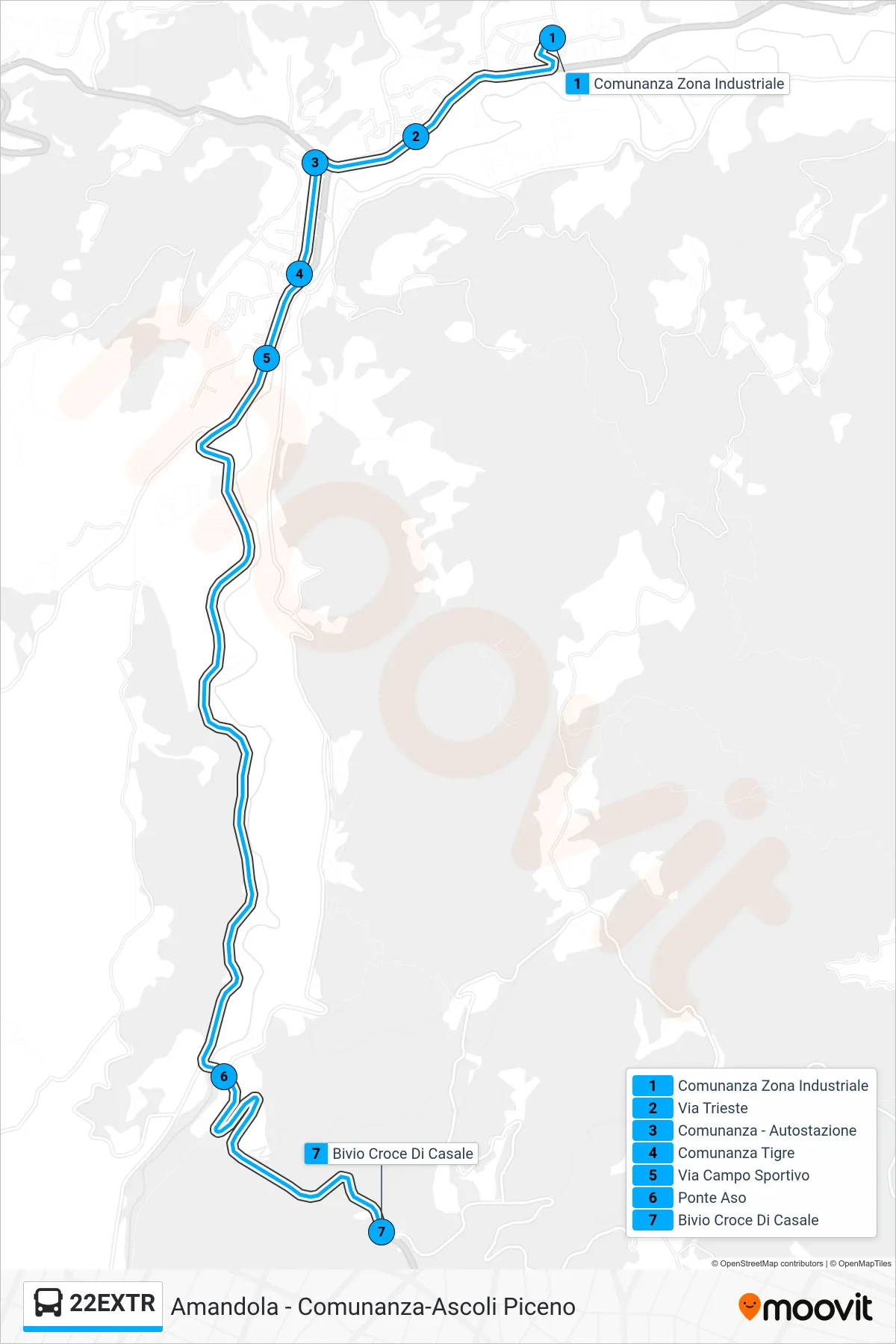 Linea 22EXTR  bus (Bivio Croce Di Casale) - Percorsi e fermate sulla mappa