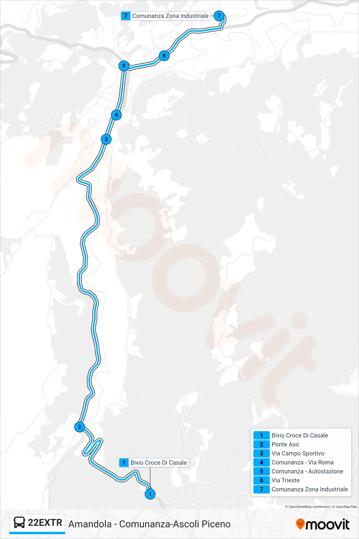 Linea 22EXTR bus (Comunanza Zona Industriale) - Percorsi e fermate sulla mappa