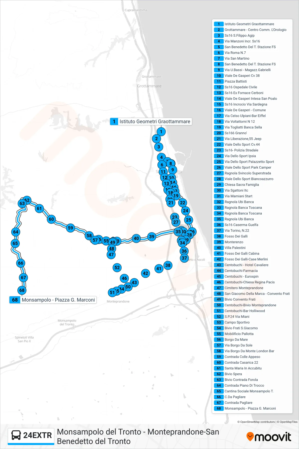 Linea 24EXTR  bus (Monsampolo - Piazza G. Marconi) - Percorsi e fermate sulla mappa