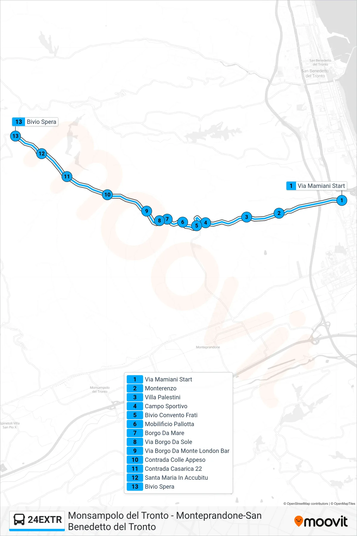 Linea 24EXTR  bus (Bivio Spera) - Percorsi e fermate sulla mappa