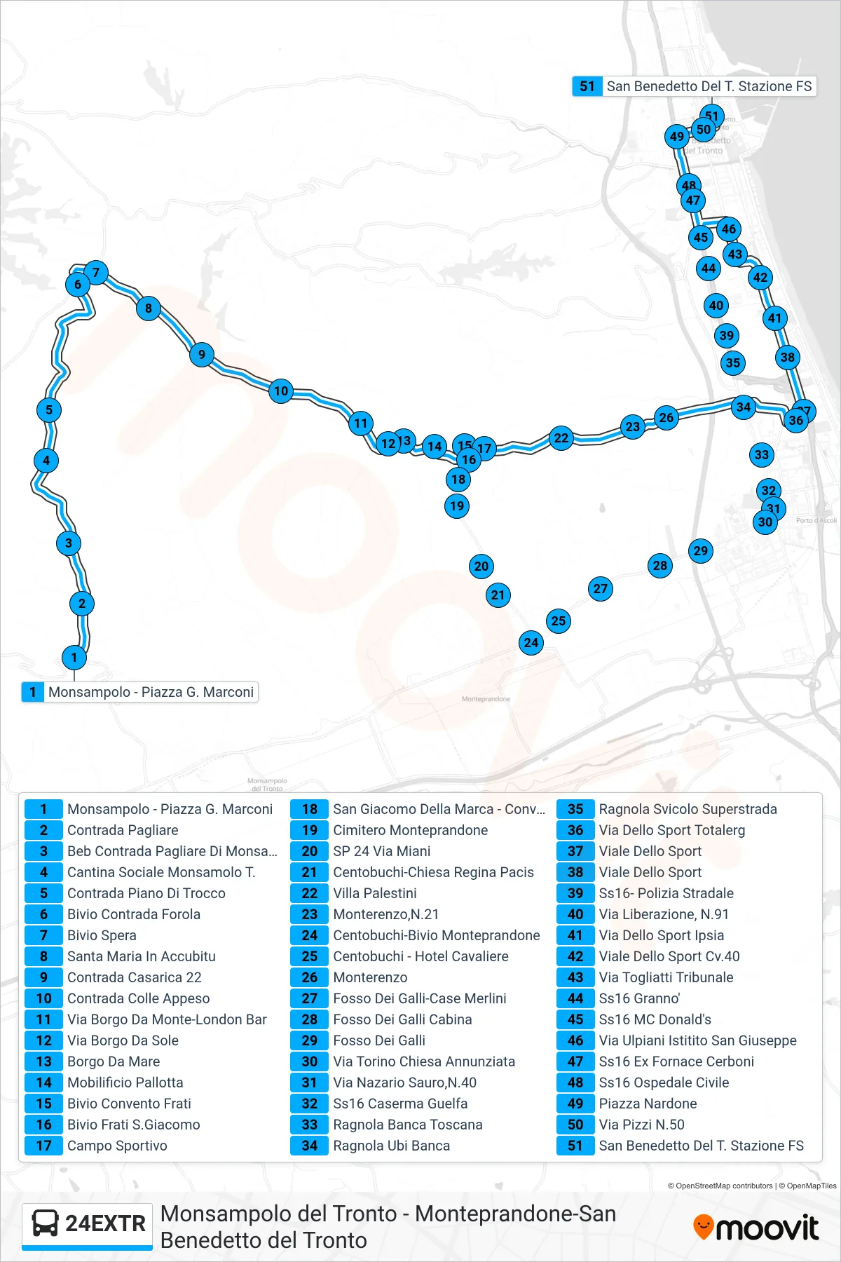 Linea 24EXTR  bus (San Benedetto Del T. Stazione FS) - Percorsi e fermate sulla mappa