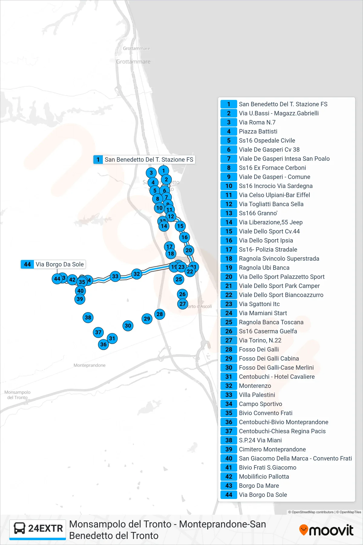 Linea 24EXTR bus (Via Borgo Da Sole) - Percorsi e fermate sulla mappa