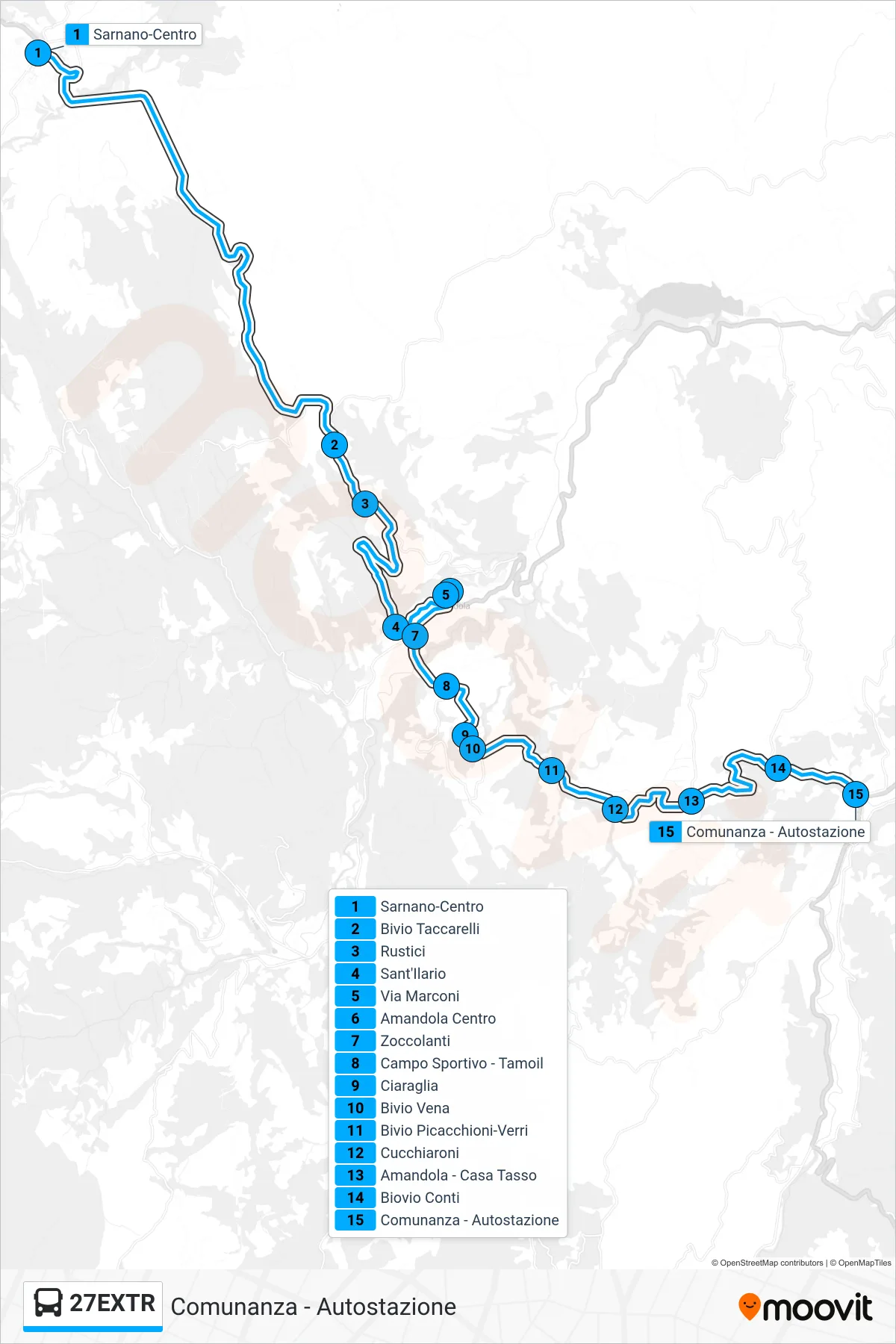 Linea 27EXTR bus (Comunanza - Autostazione) - Percorsi e fermate sulla mappa