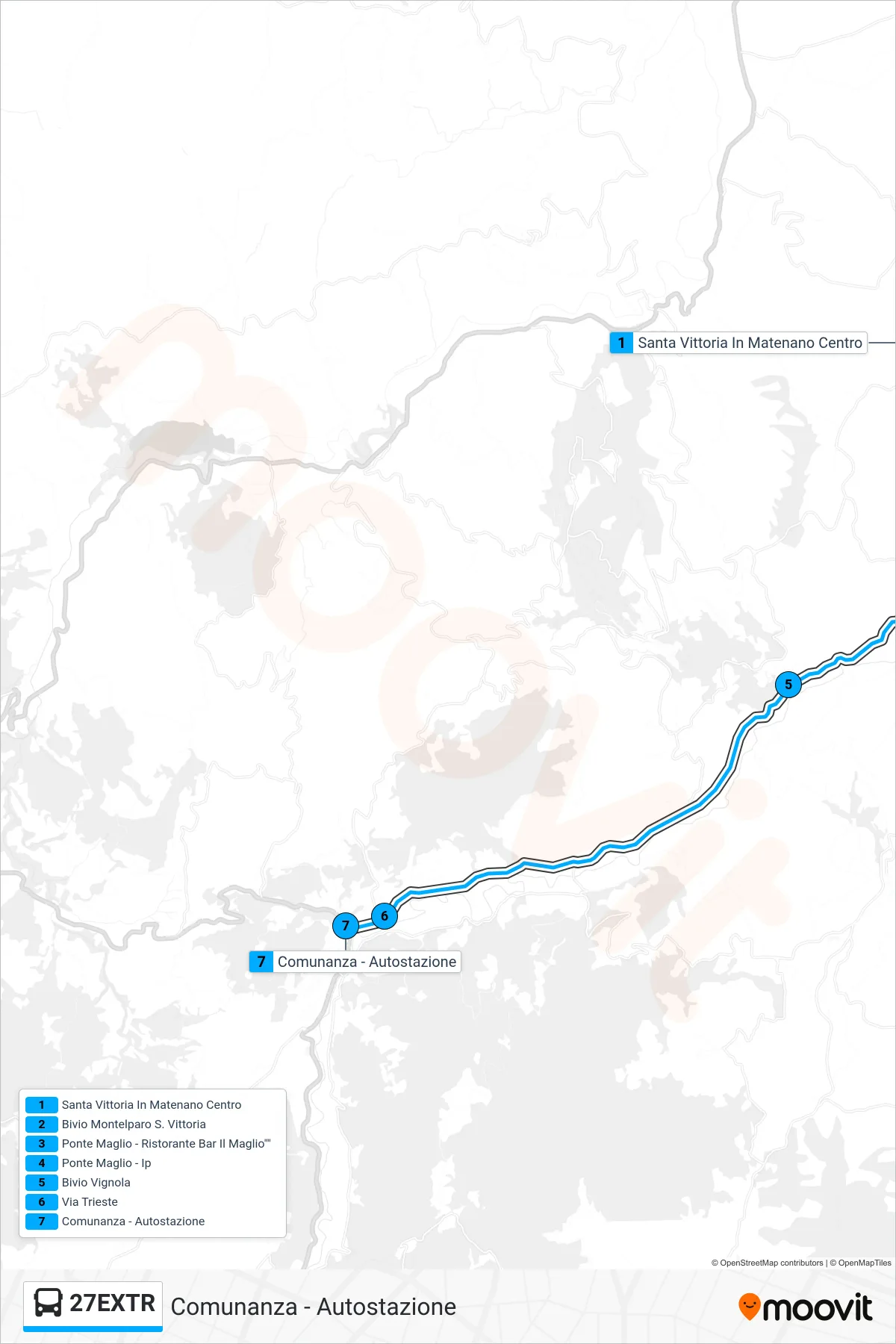 Linea 27EXTR  bus (Comunanza - Autostazione) - Percorsi e fermate sulla mappa