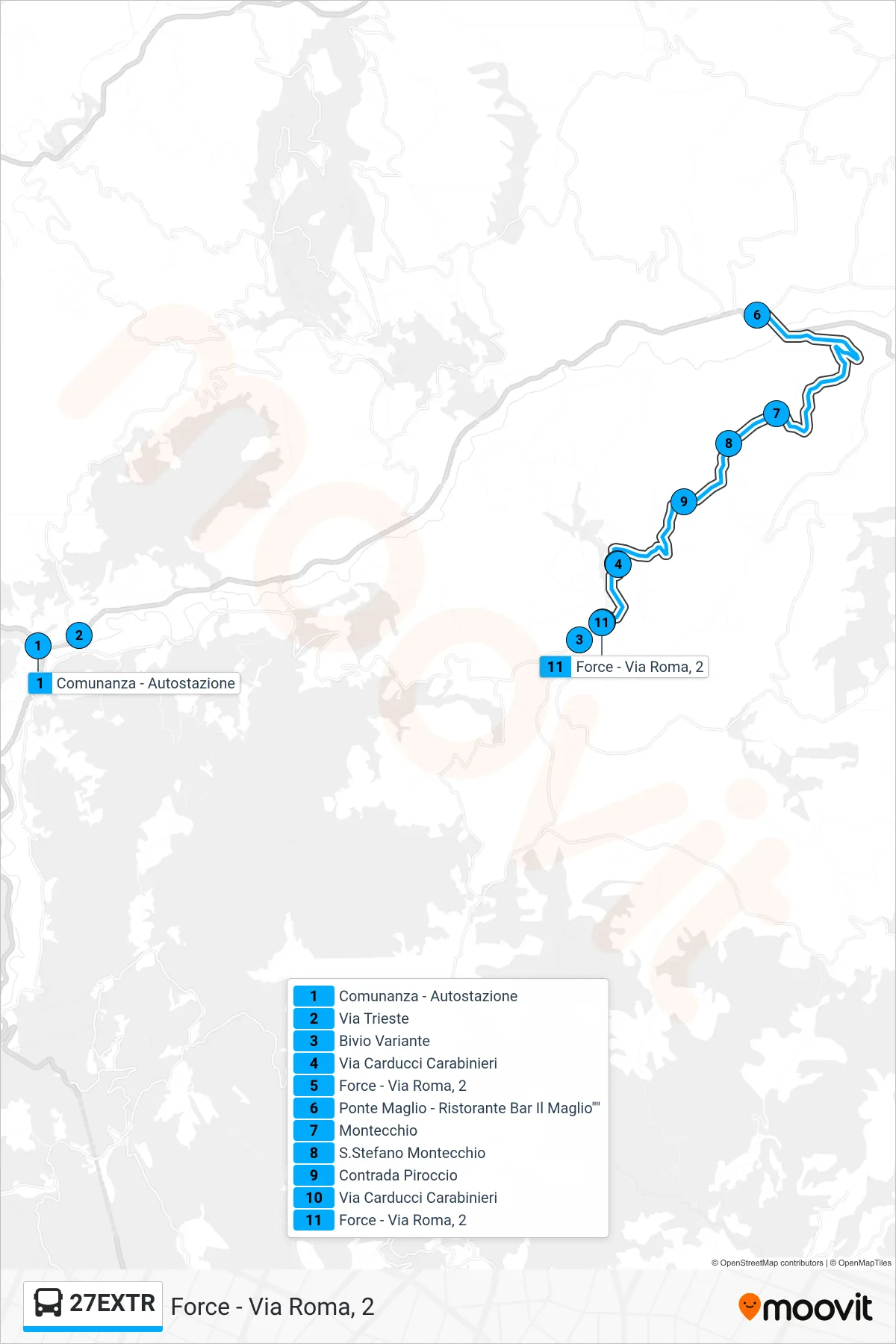 Linea 27EXTR  bus (Force - Via Roma, 2) - Percorsi e fermate sulla mappa