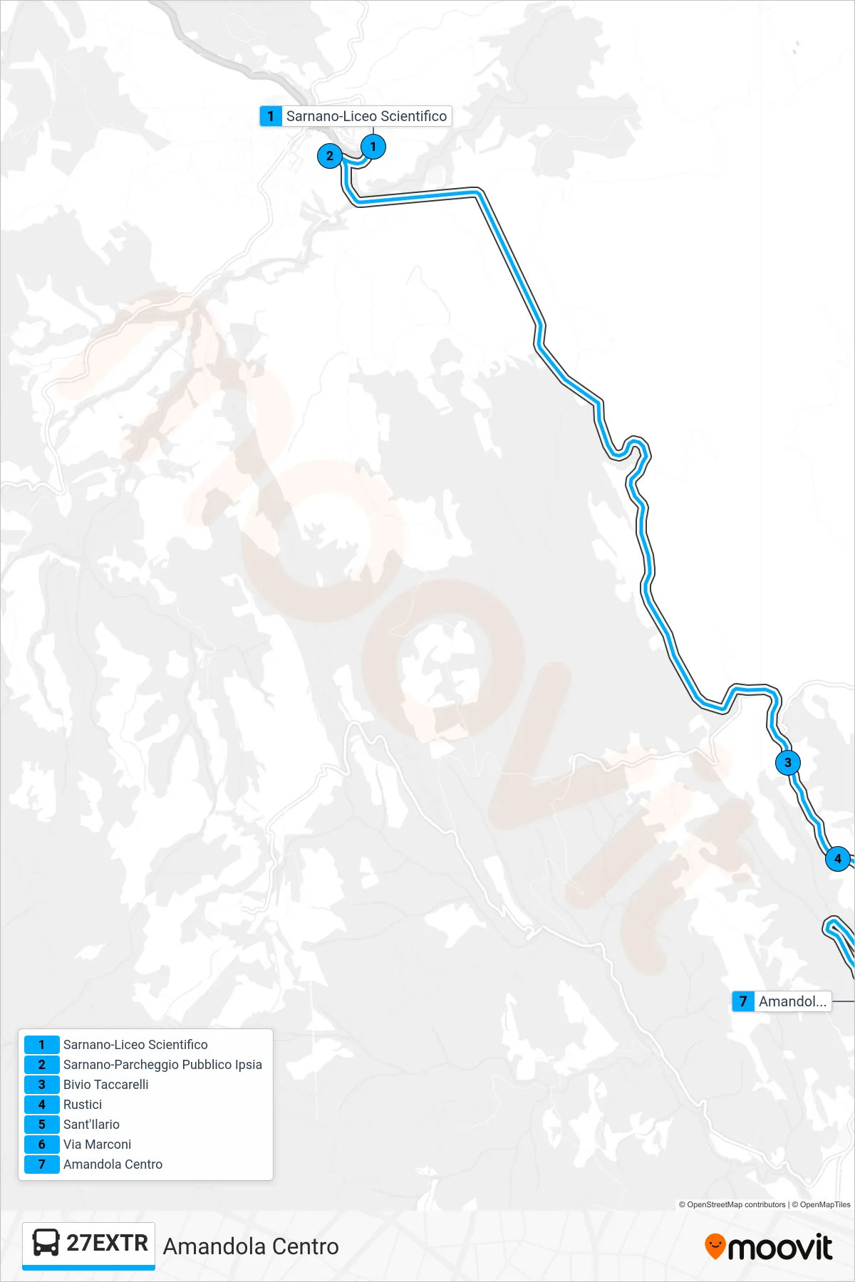 Linea 27EXTR  bus (Amandola Centro) - Percorsi e fermate sulla mappa