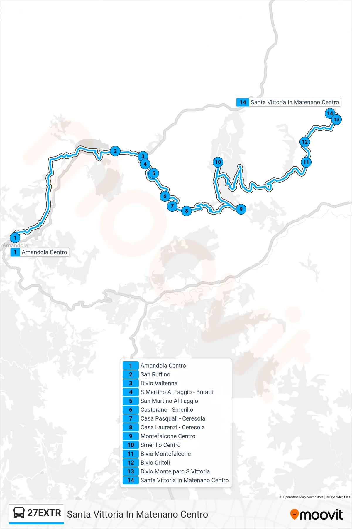 Linea 27EXTR bus (Santa Vittoria In Matenano Centro) - Percorsi e fermate sulla mappa
