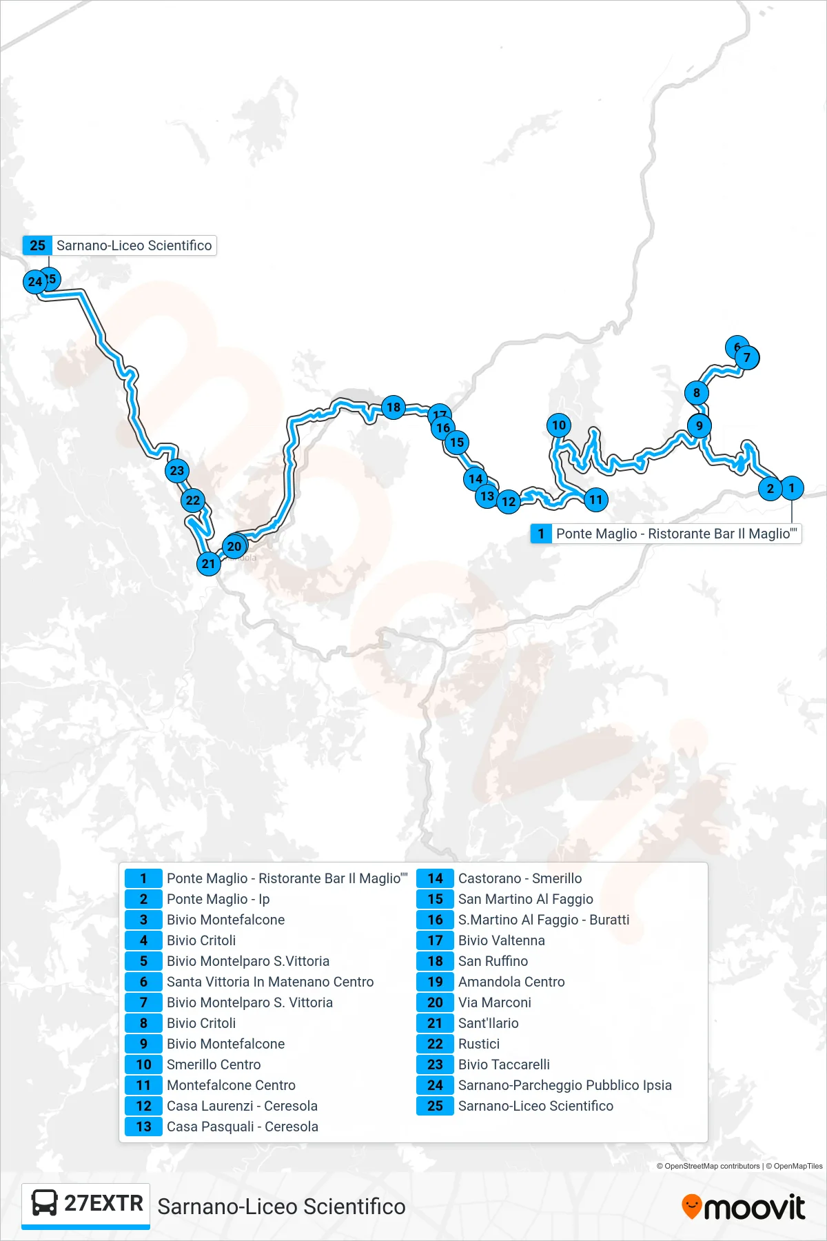 Linea 27EXTR  bus (Sarnano-Liceo Scientifico) - Percorsi e fermate sulla mappa