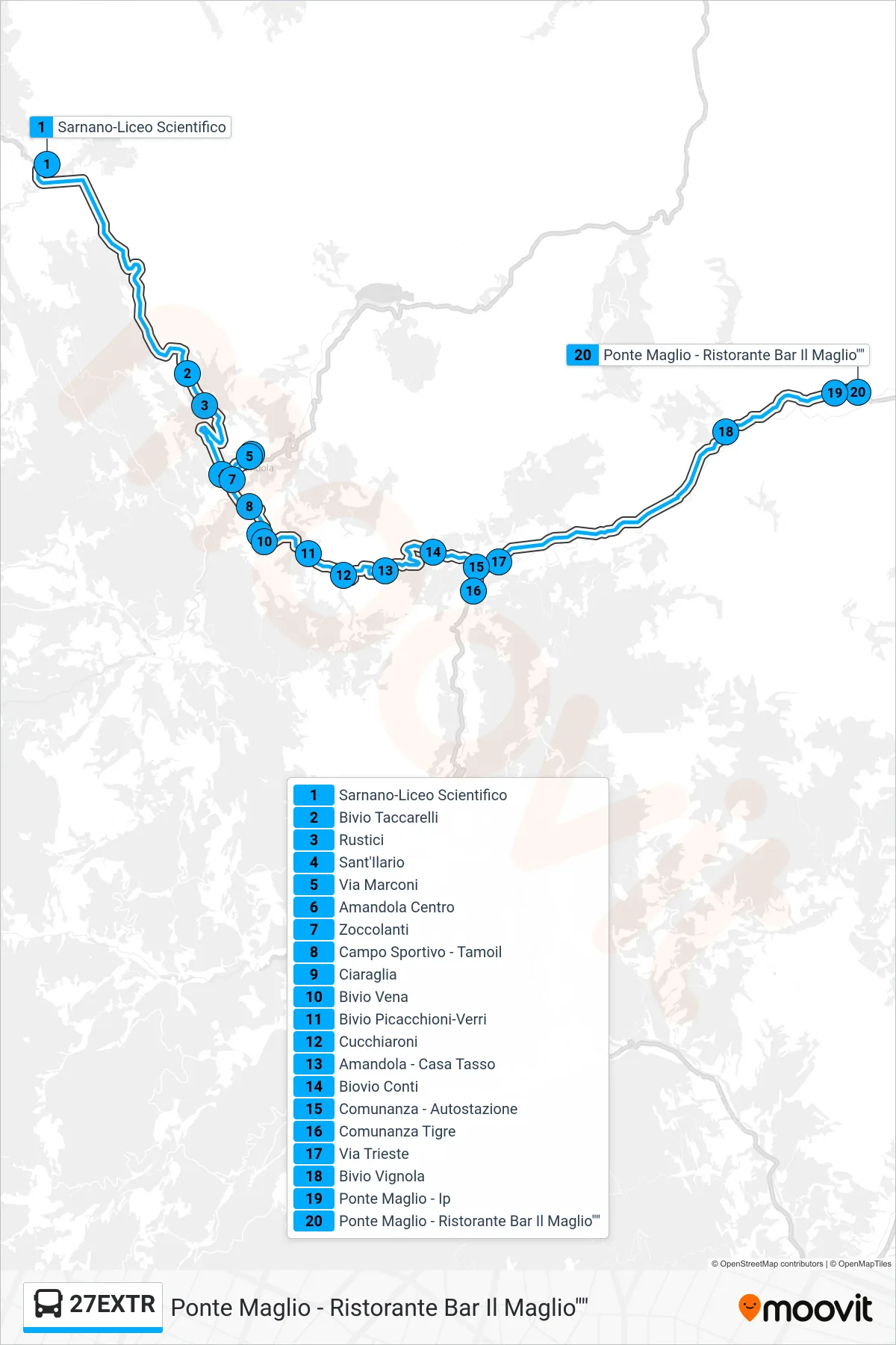 Linea 27EXTR bus (Ponte Maglio - Ristorante Bar Il Maglio"") - Percorsi e fermate sulla mappa
