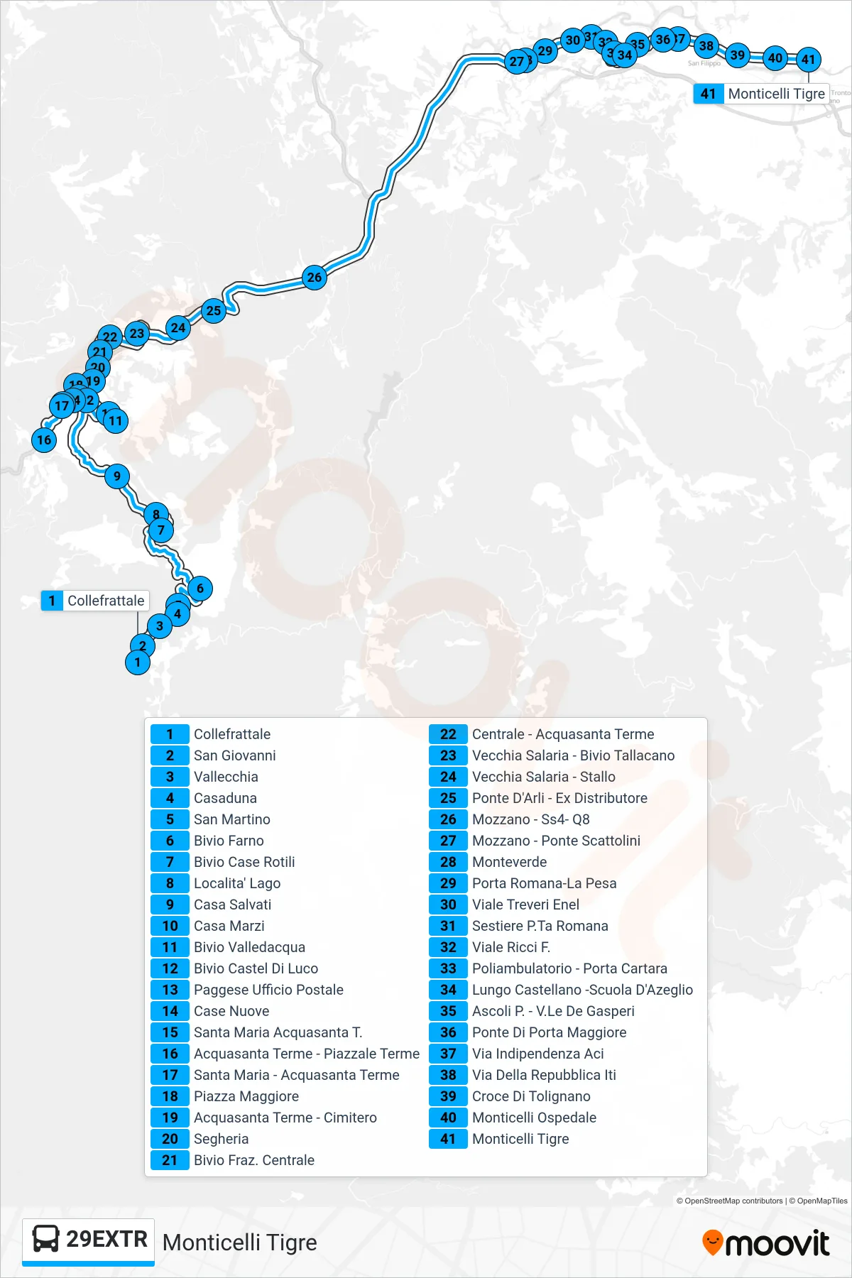 Linea 29EXTR bus (Monticelli Tigre) - Percorsi e fermate sulla mappa