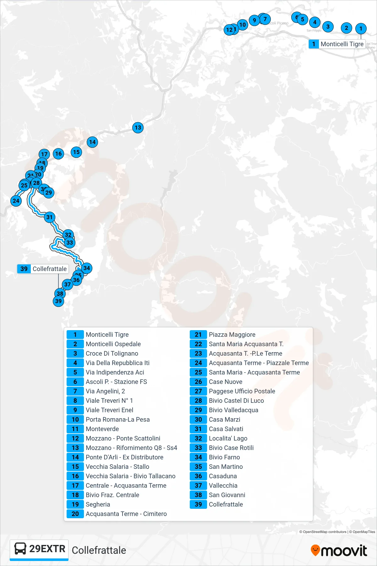 Linea 29EXTR bus (Collefrattale) - Percorsi e fermate sulla mappa
