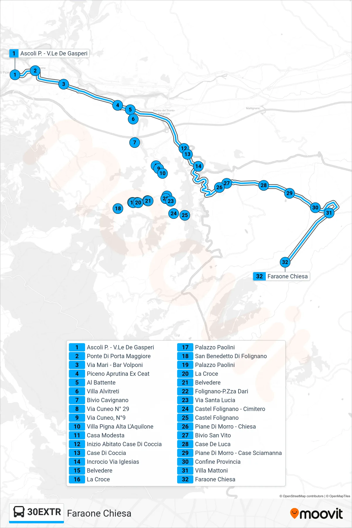 Linea 30EXTR  bus (Faraone Chiesa) - Percorsi e fermate sulla mappa