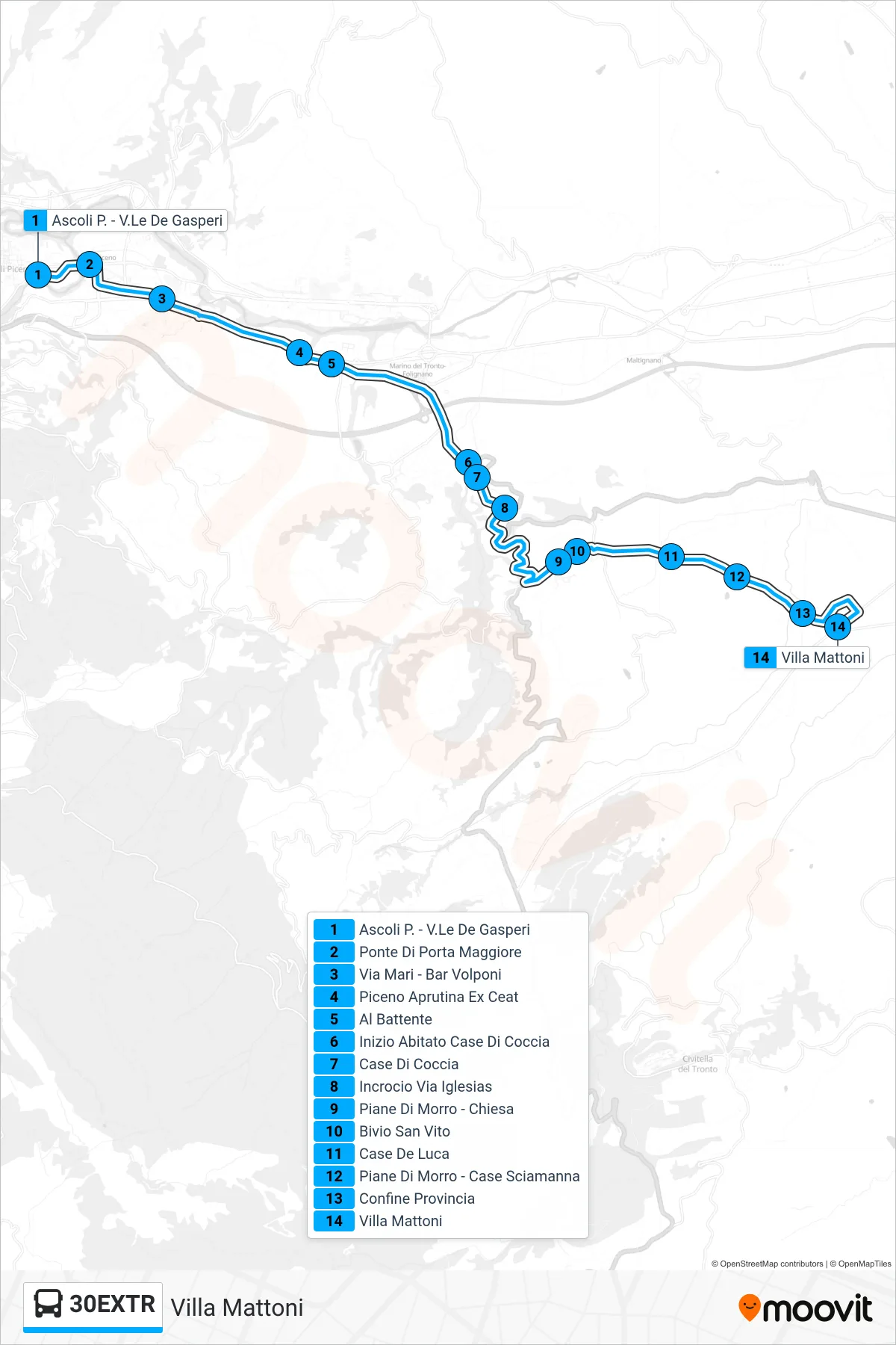 Linea 30EXTR  bus (Villa Mattoni) - Percorsi e fermate sulla mappa