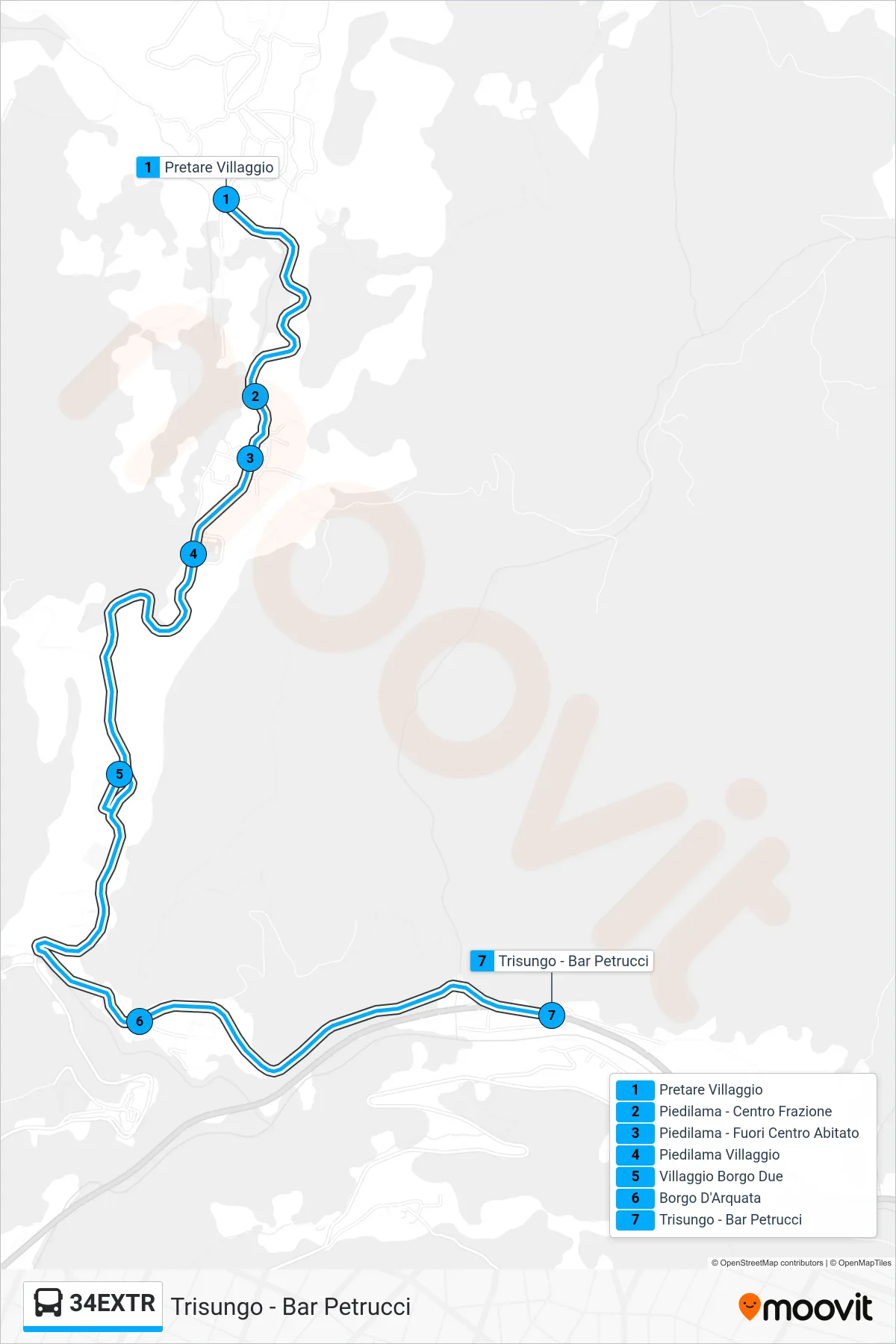 Linea 34EXTR  bus (Trisungo - Bar Petrucci) - Percorsi e fermate sulla mappa