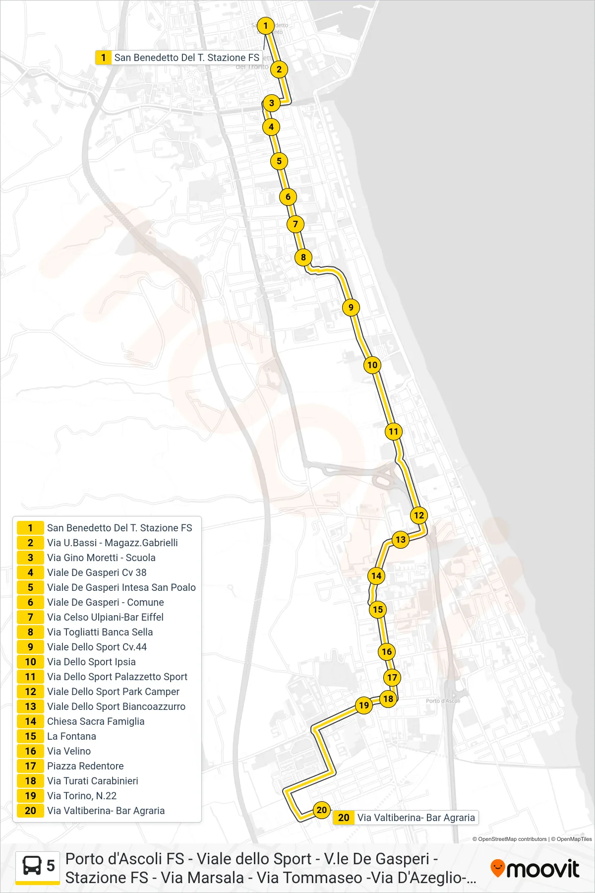 Linea 5 bus (Via Valtiberina- Bar Agraria) - Percorsi e fermate sulla mappa