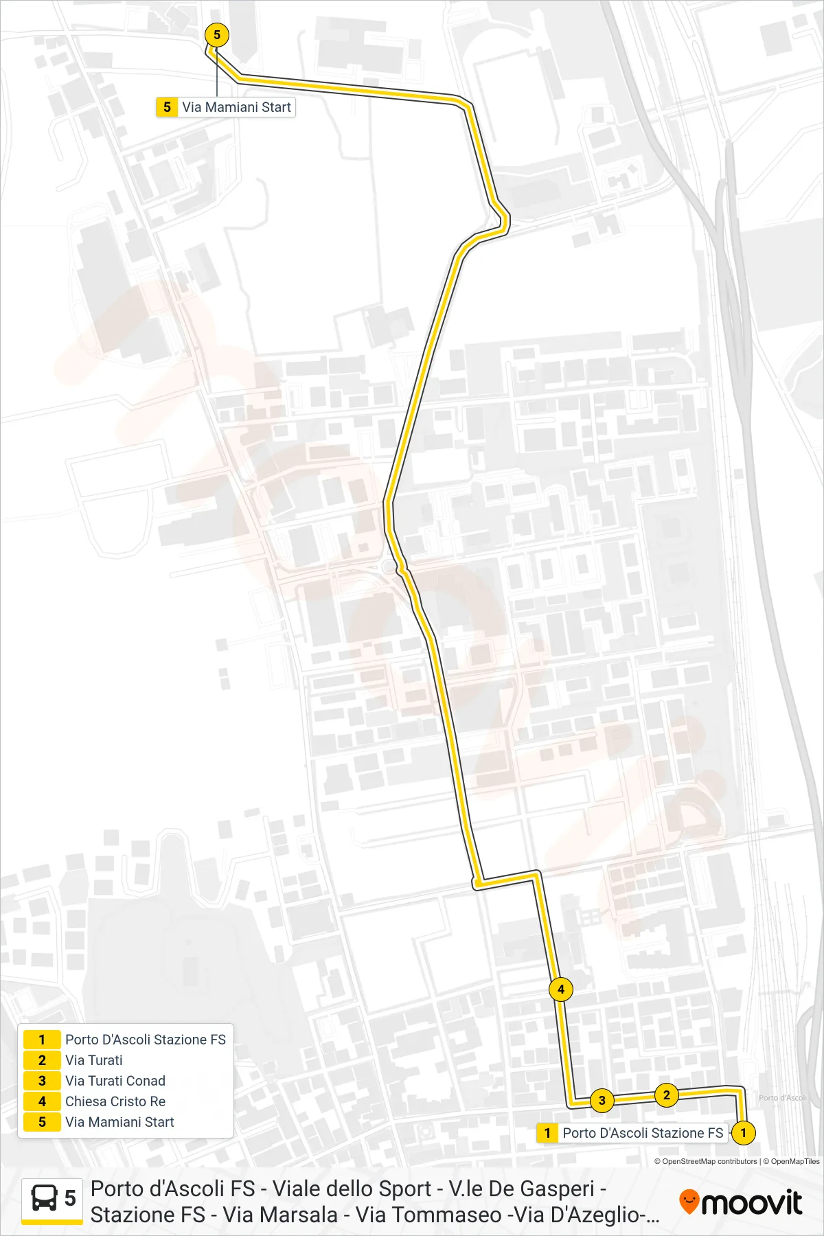 Linea 5  bus (Via Mamiani Start) - Percorsi e fermate sulla mappa