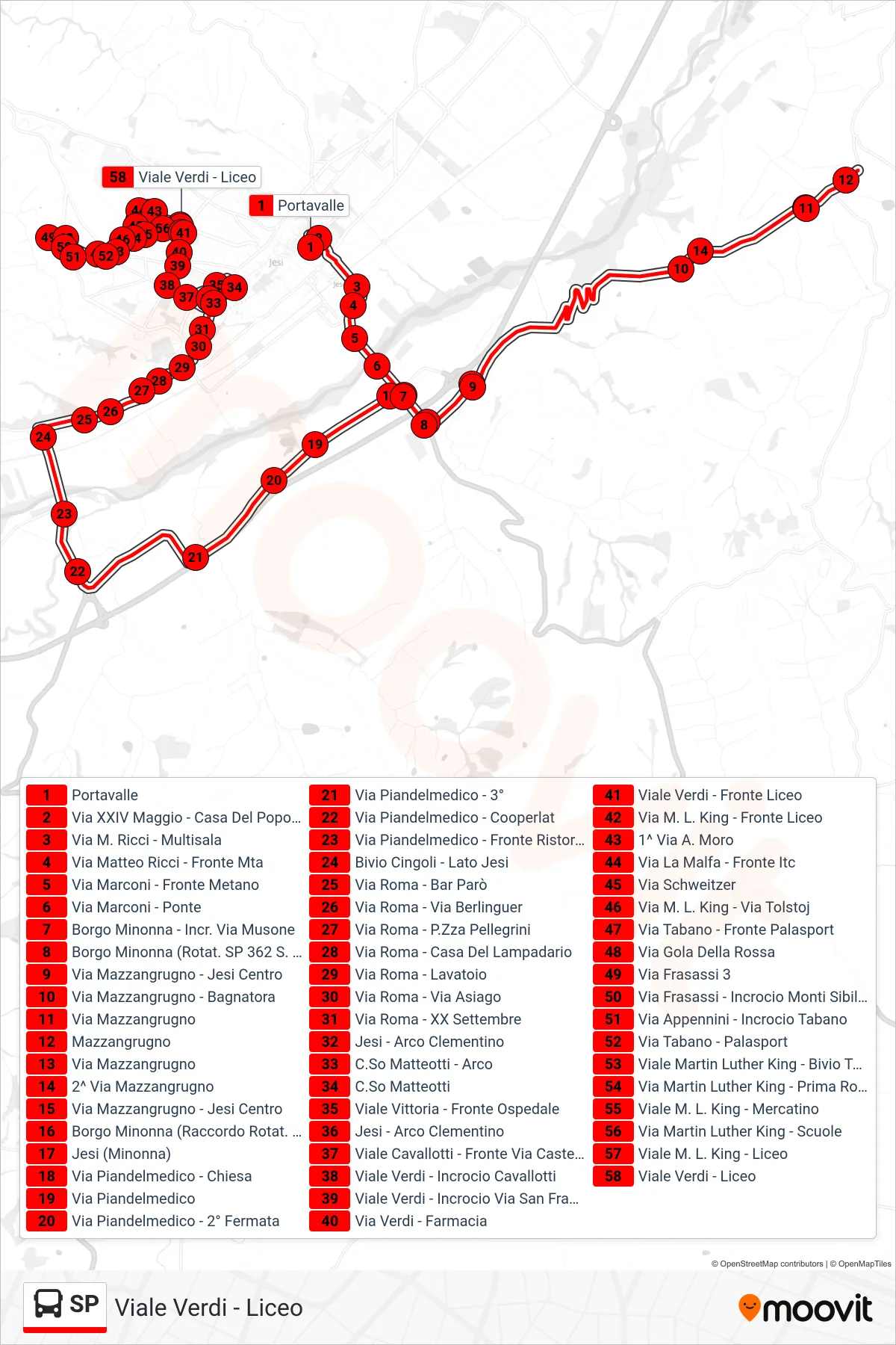 Linea SP bus (Viale Verdi - Liceo) - Percorsi e fermate sulla mappa