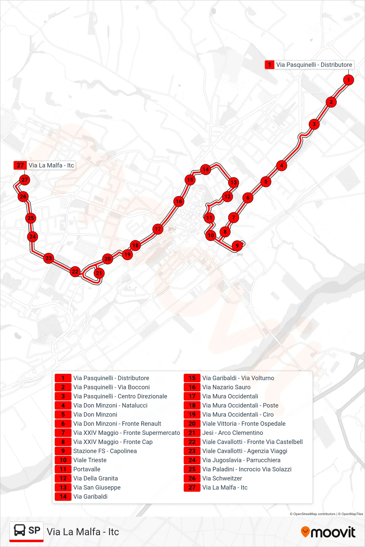 Linea SP bus (Via La Malfa - Itc) - Percorsi e fermate sulla mappa