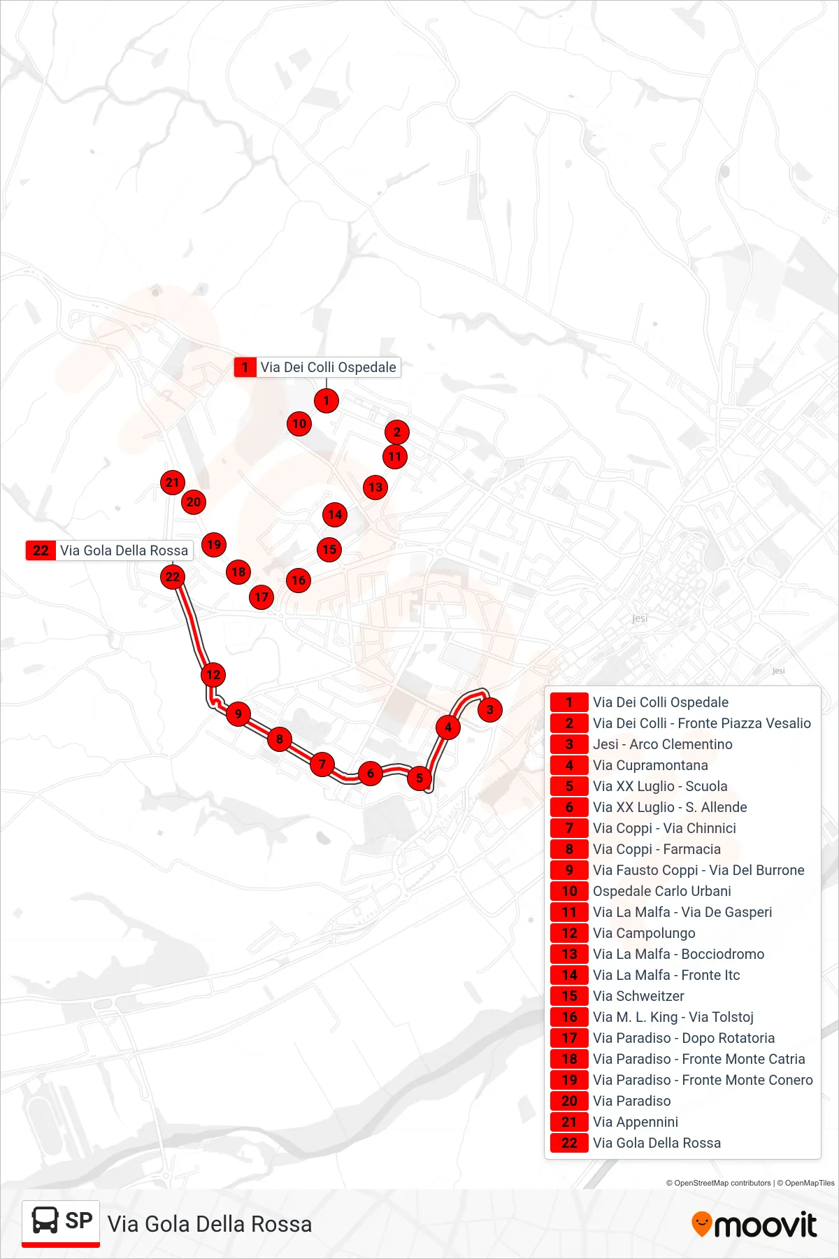 Linea SP bus (Via Gola Della Rossa) - Percorsi e fermate sulla mappa