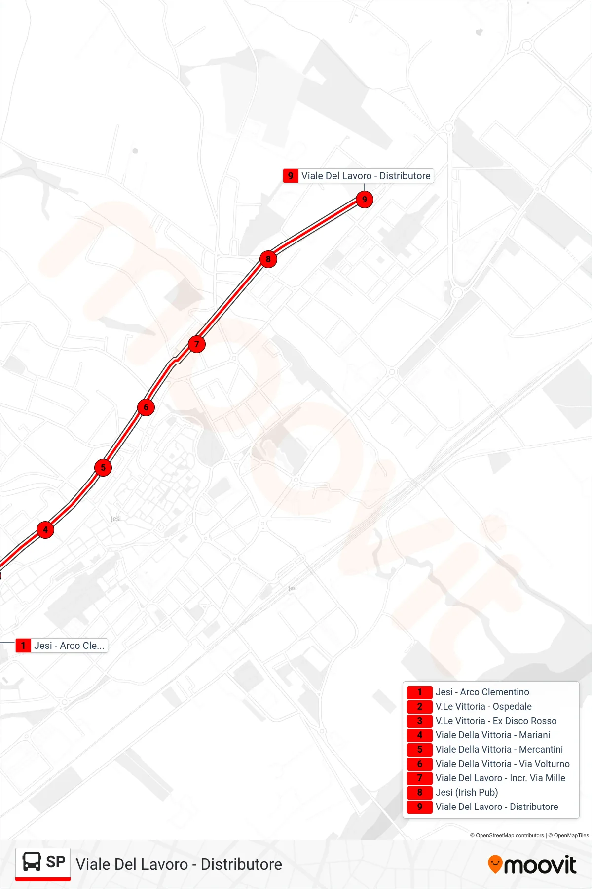 Linea SP  bus (Viale Del Lavoro - Distributore) - Percorsi e fermate sulla mappa