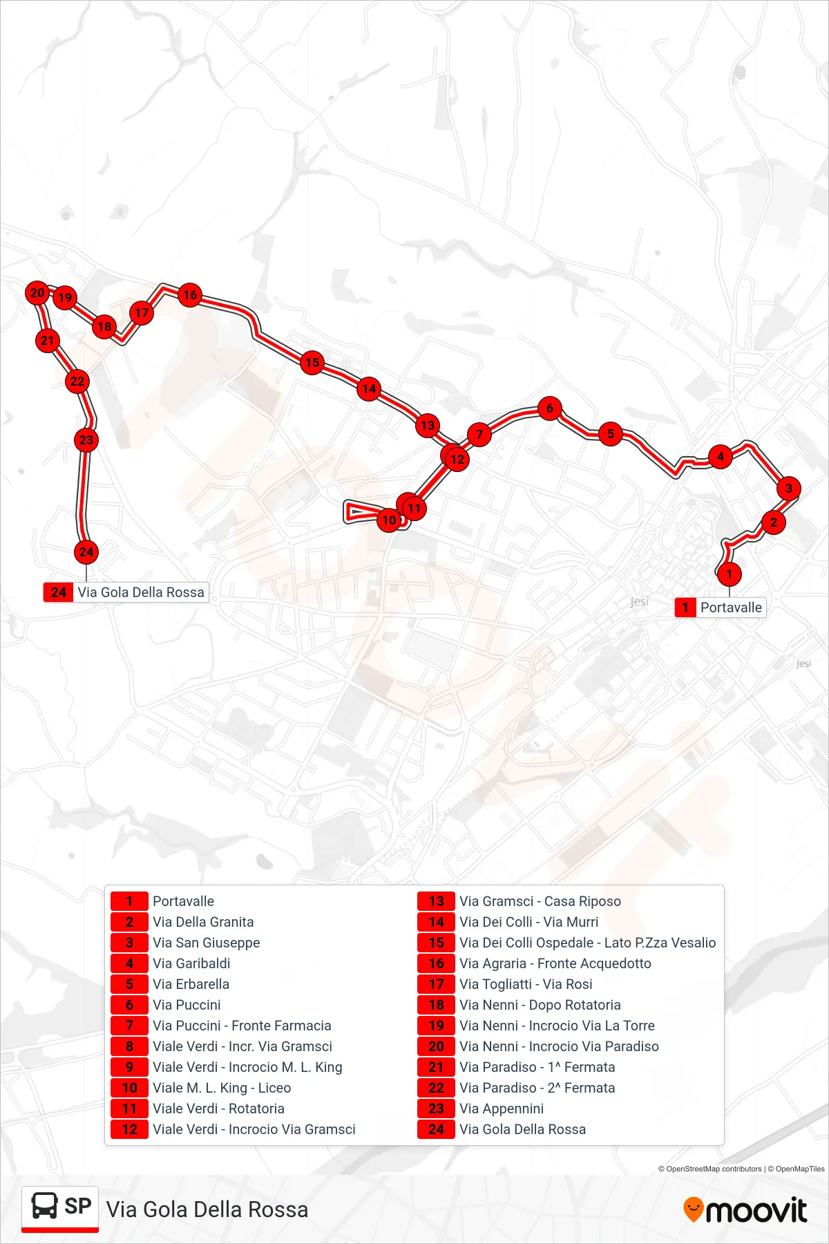Linea SP bus (Via Gola Della Rossa) - Percorsi e fermate sulla mappa