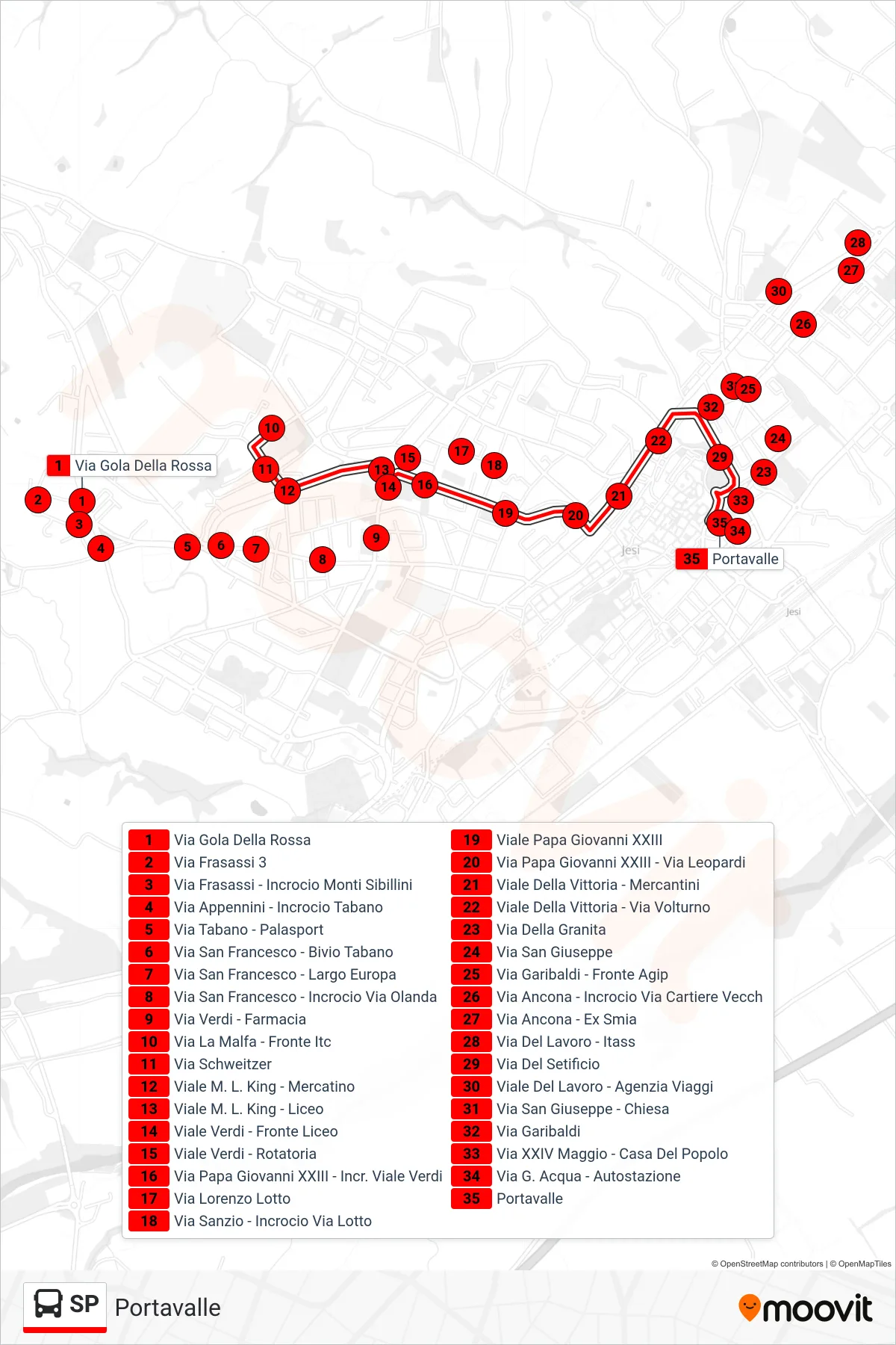Linea SP bus (Portavalle) - Percorsi e fermate sulla mappa