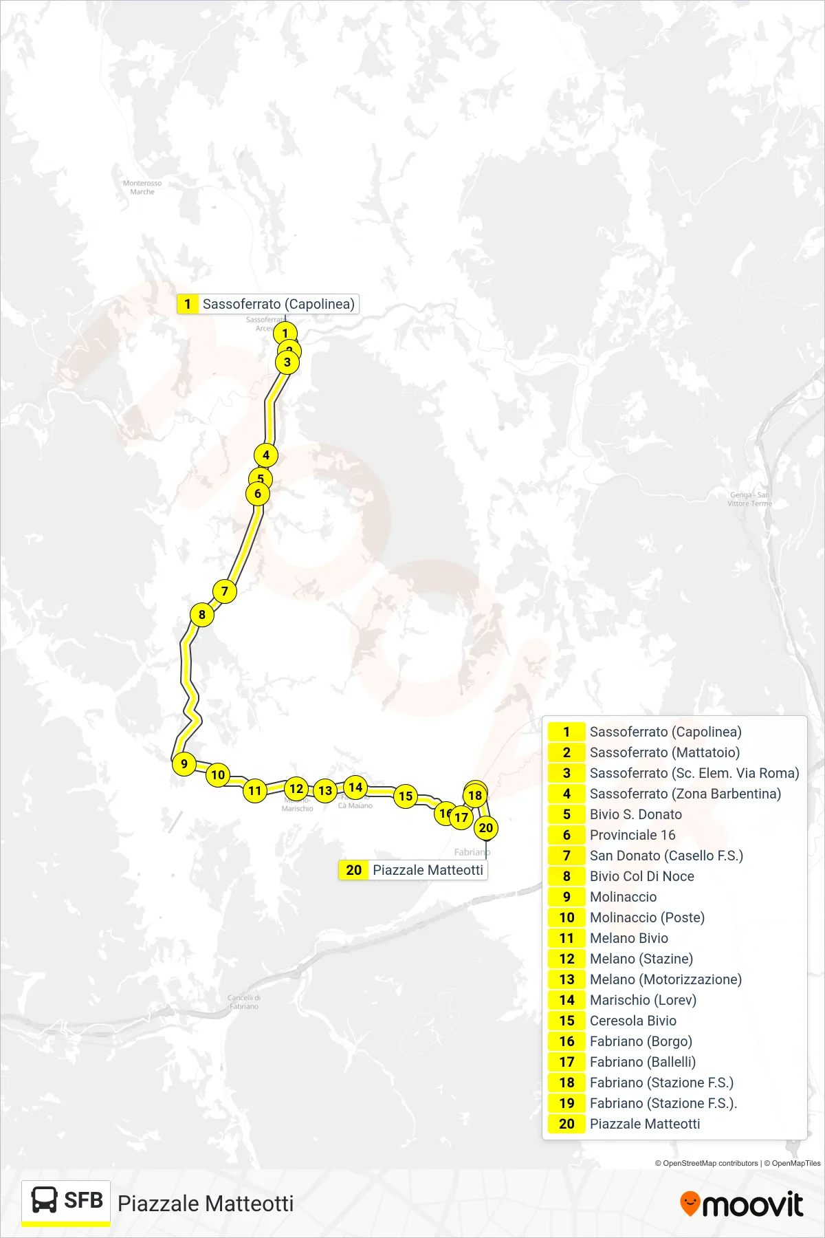 Linea SFB bus (Piazzale Matteotti) - Percorsi e fermate sulla mappa