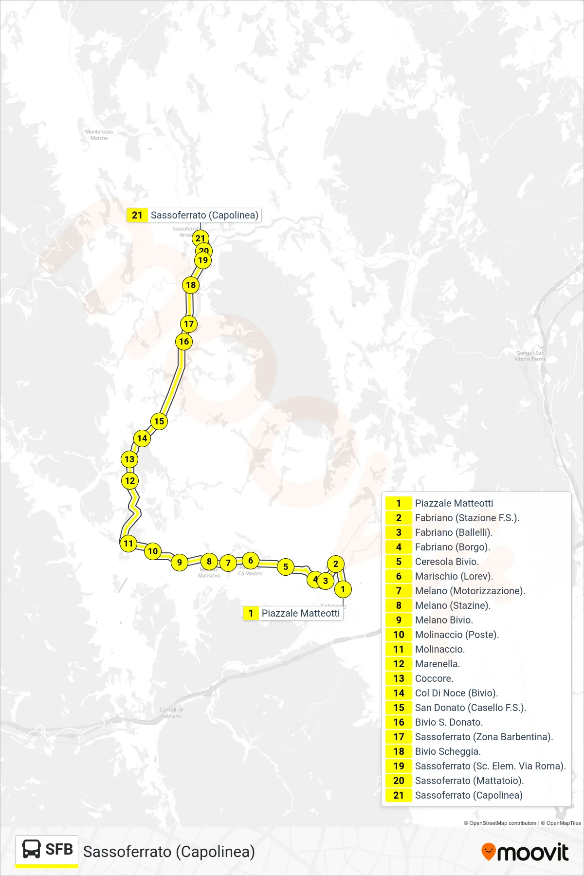 Linea SFB bus (Sassoferrato (Capolinea)) - Percorsi e fermate sulla mappa