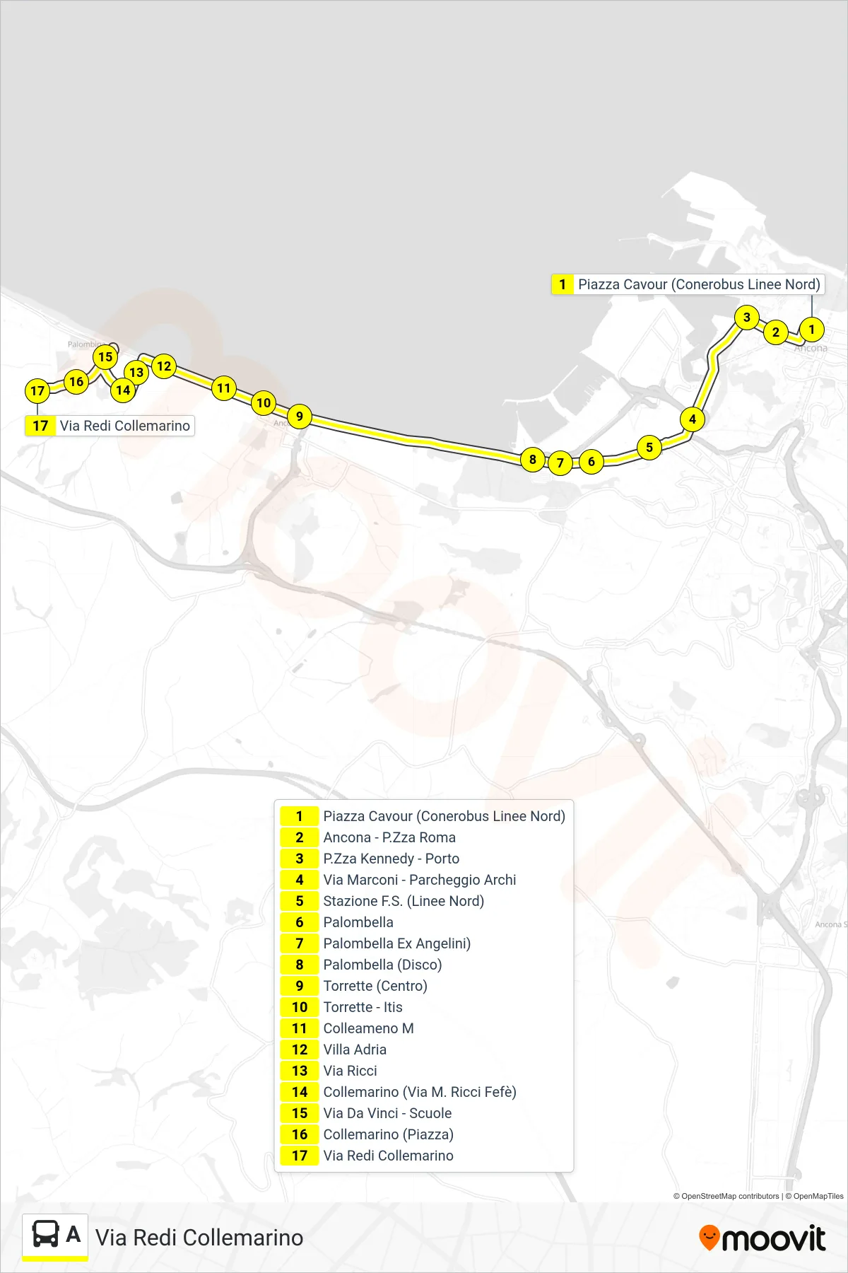 Linea A bus (Via Redi Collemarino) - Percorsi e fermate sulla mappa