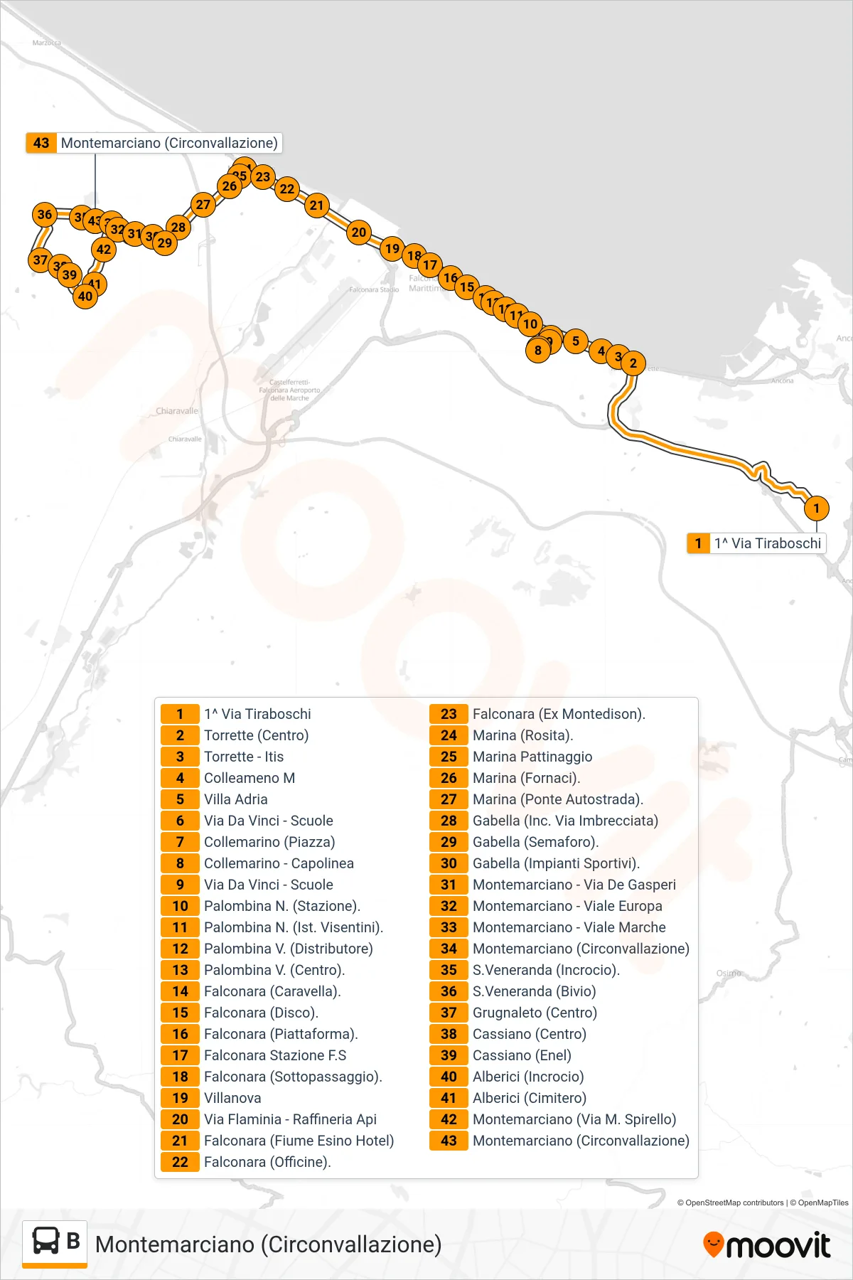 Linea B bus (Montemarciano (Circonvallazione)) - Percorsi e fermate sulla mappa
