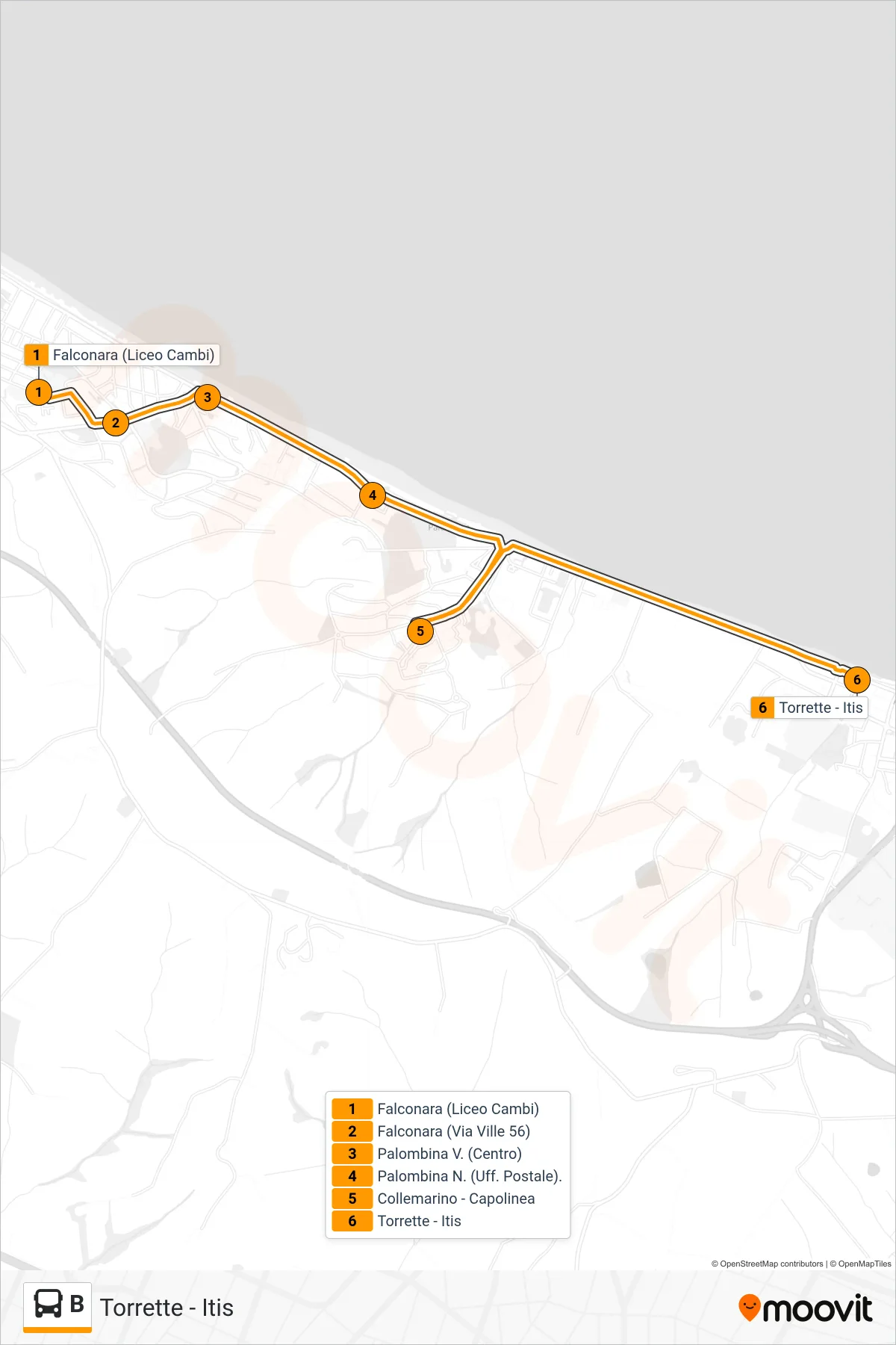 Linea B bus (Torrette - Itis) - Percorsi e fermate sulla mappa
