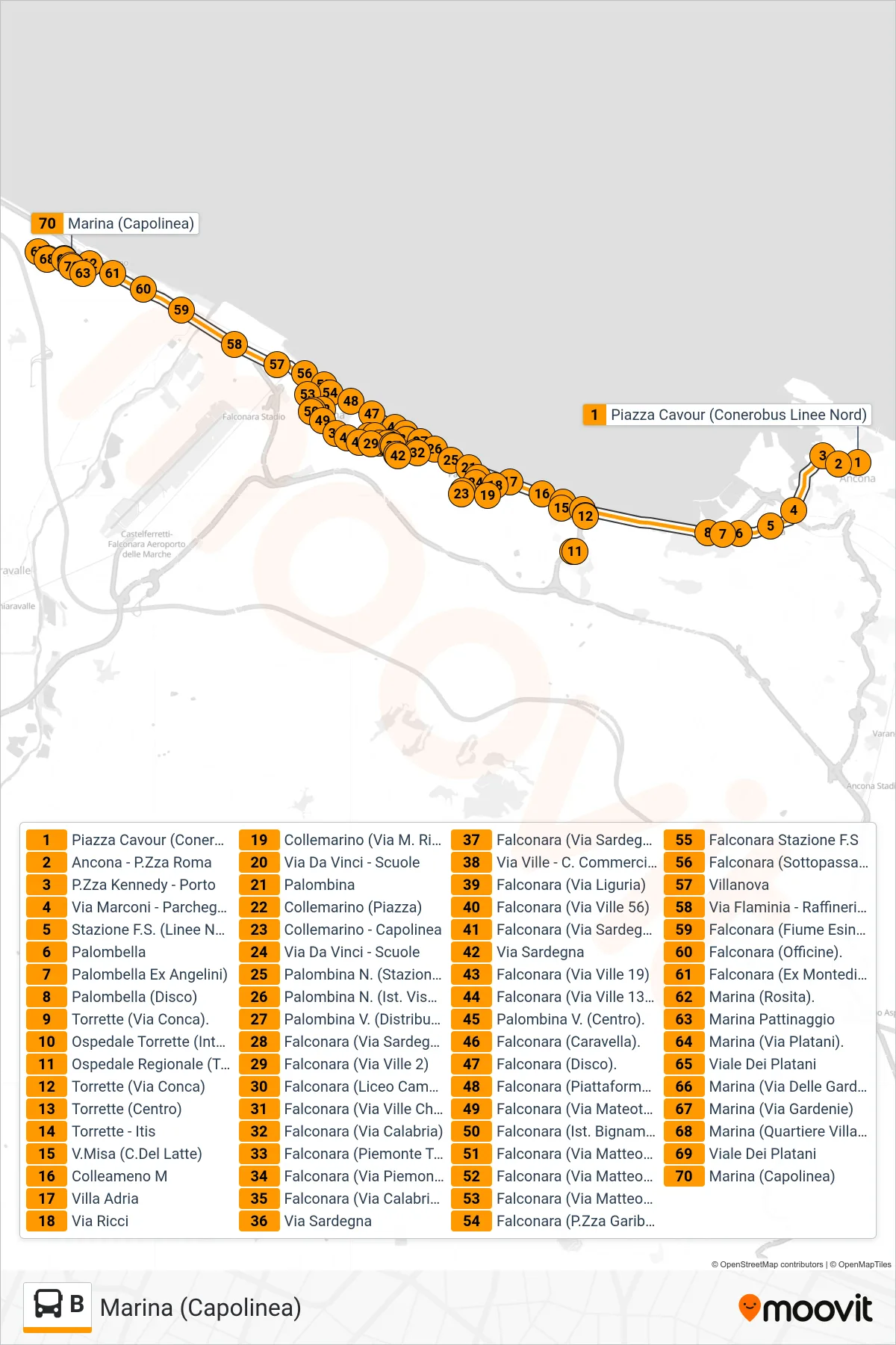 Linea B bus (Marina (Capolinea)) - Percorsi e fermate sulla mappa