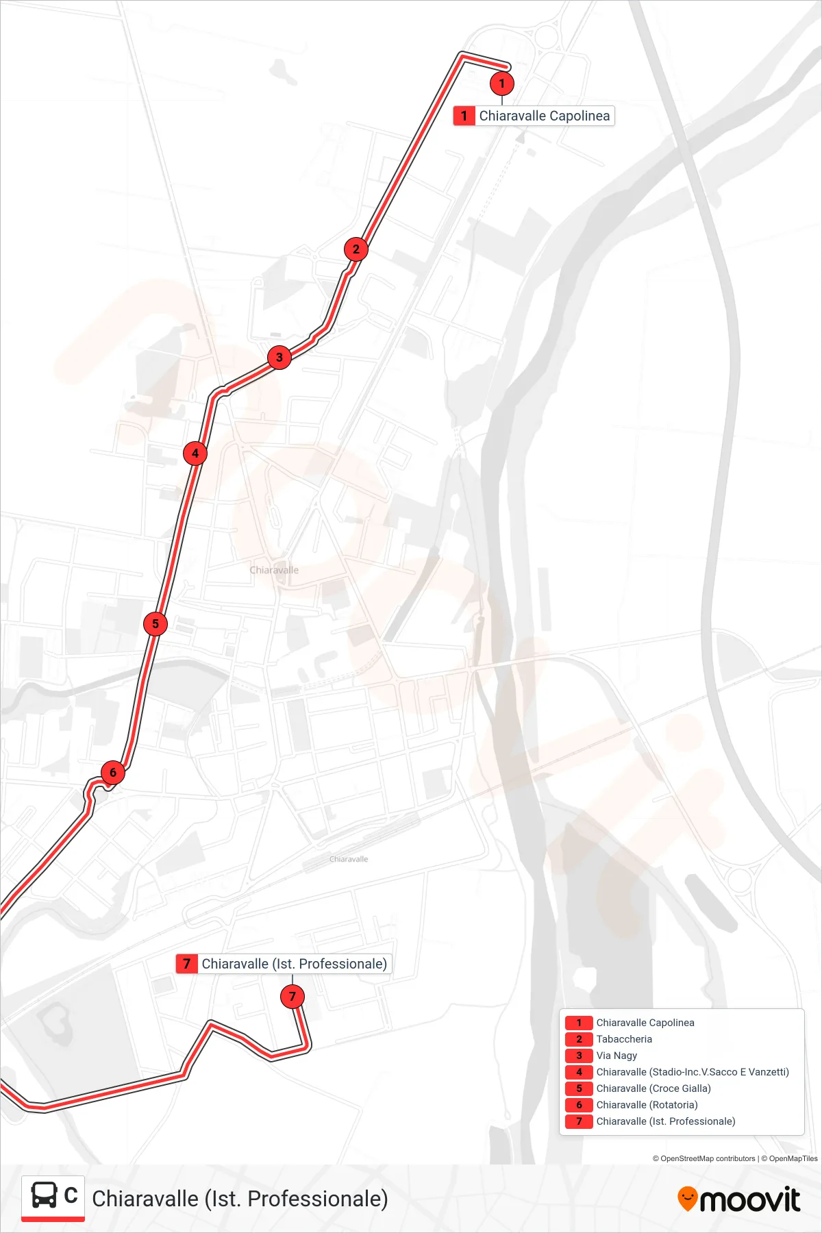 Linea C bus (Chiaravalle (Ist. Professionale)) - Percorsi e fermate sulla mappa