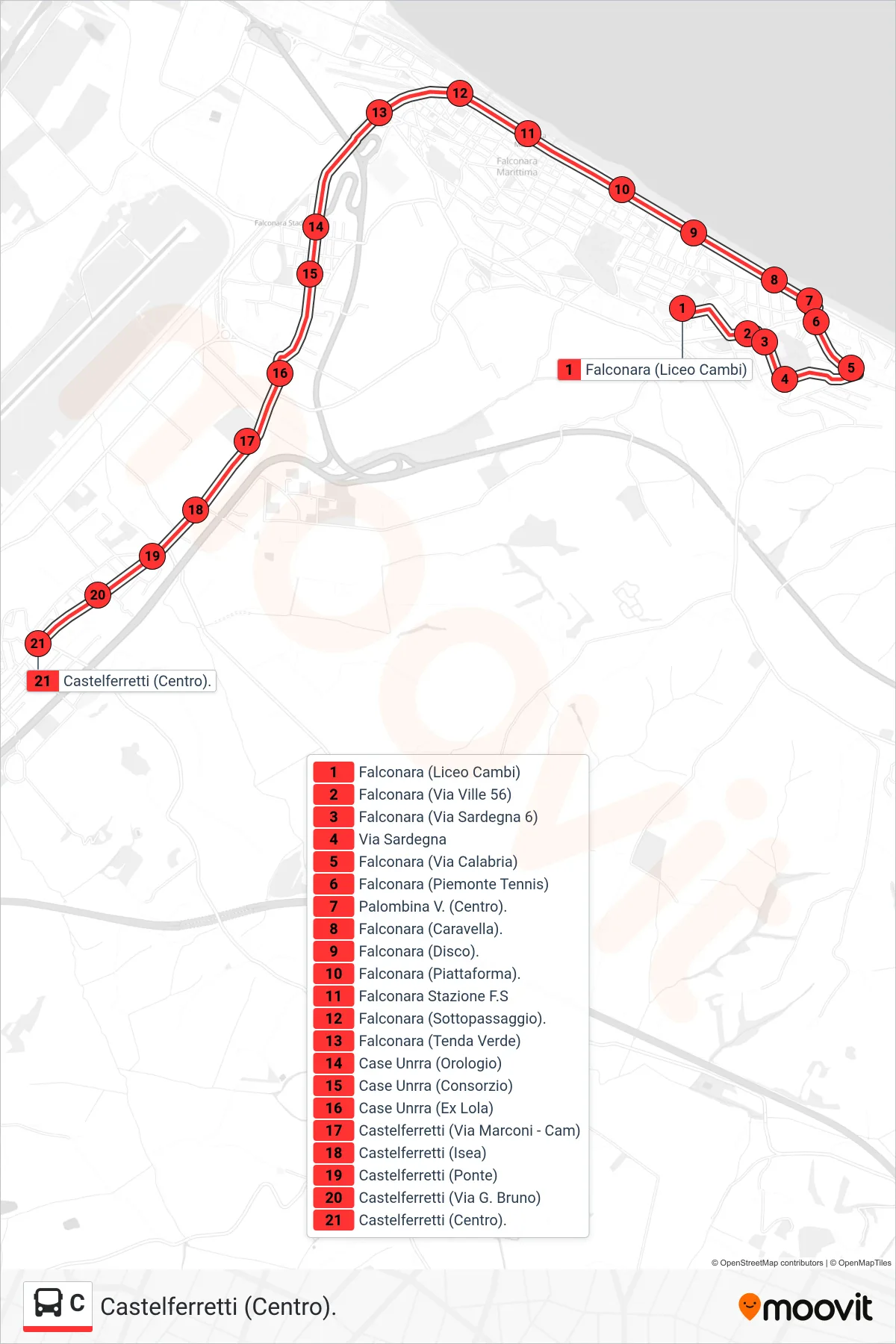 Linea C bus (Castelferretti (Centro).) - Percorsi e fermate sulla mappa
