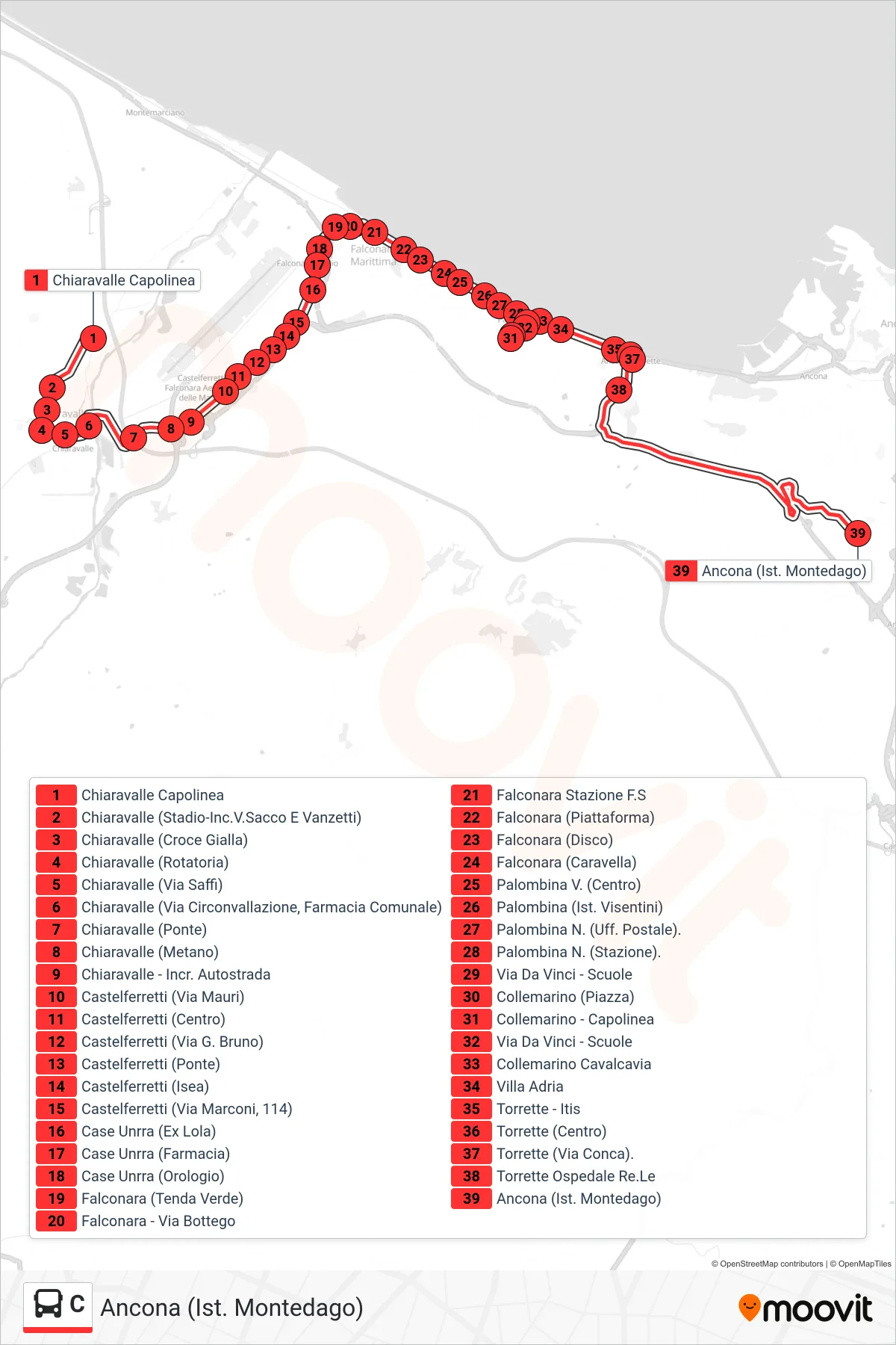 Linea C  bus (Ancona (Ist. Montedago)) - Percorsi e fermate sulla mappa