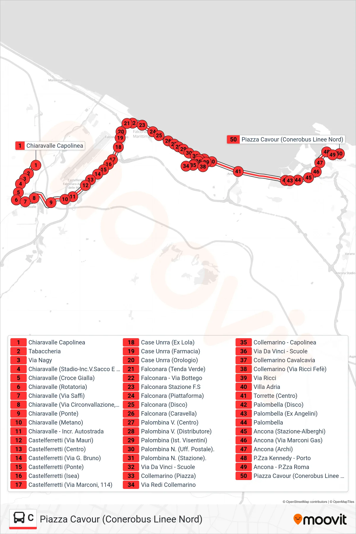 Linea C bus (Piazza Cavour (Conerobus Linee Nord)) - Percorsi e fermate sulla mappa