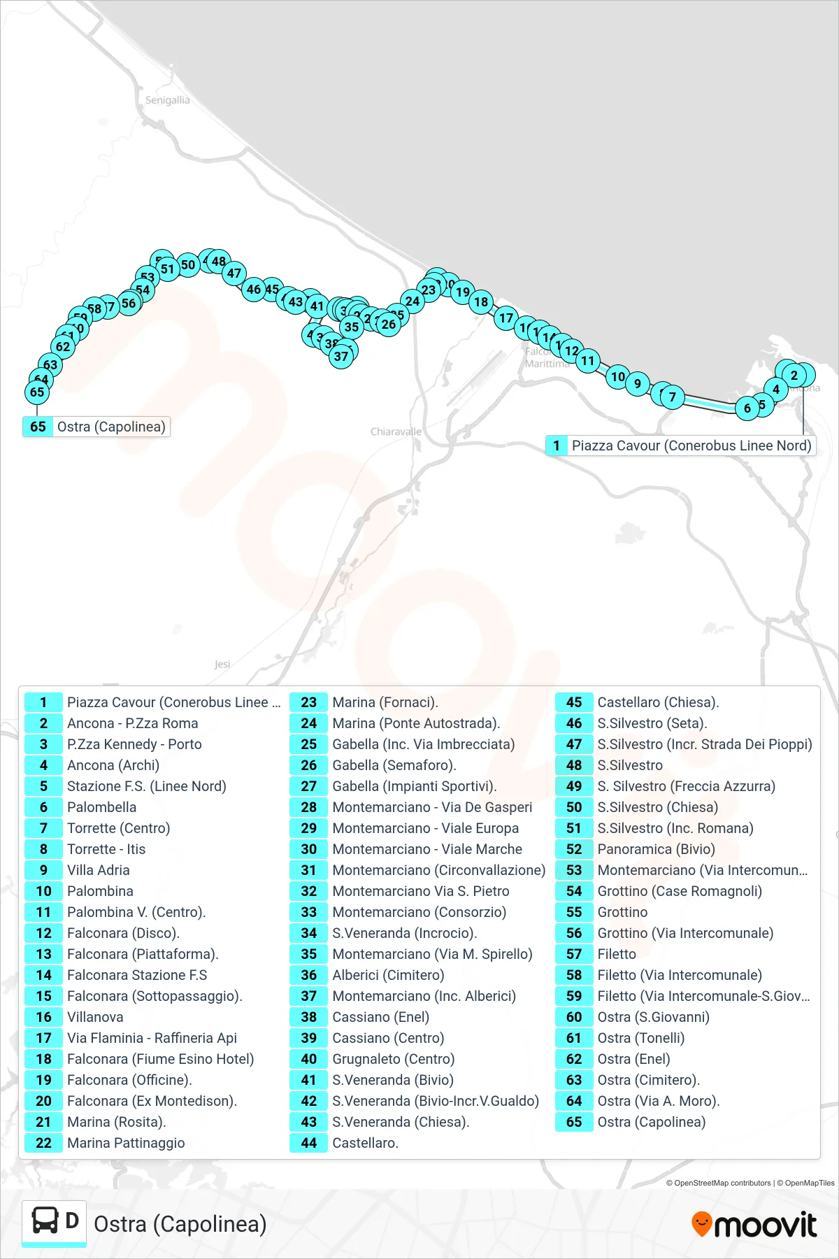 Linea D bus (Ostra (Capolinea)) - Percorsi e fermate sulla mappa