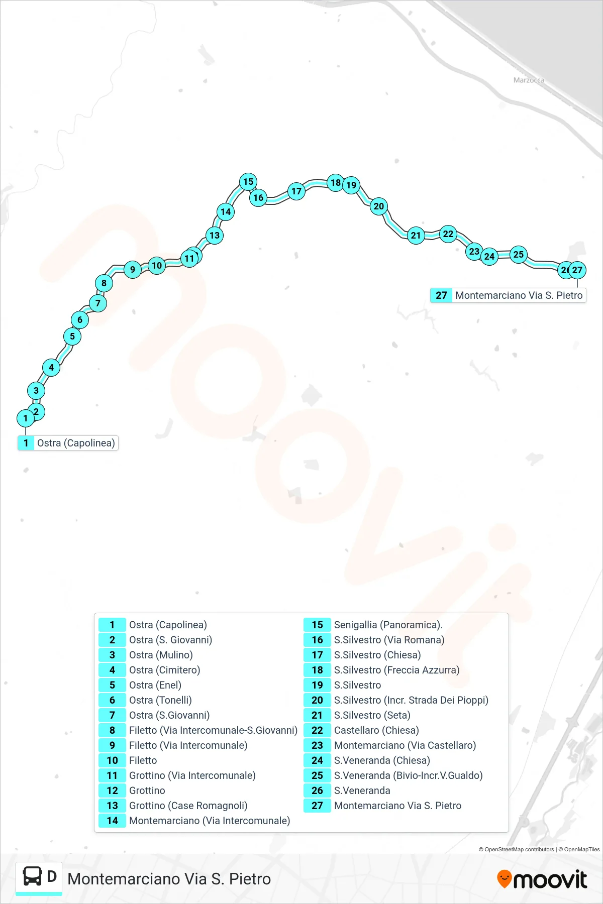 Linea D  bus (Montemarciano Via S. Pietro) - Percorsi e fermate sulla mappa